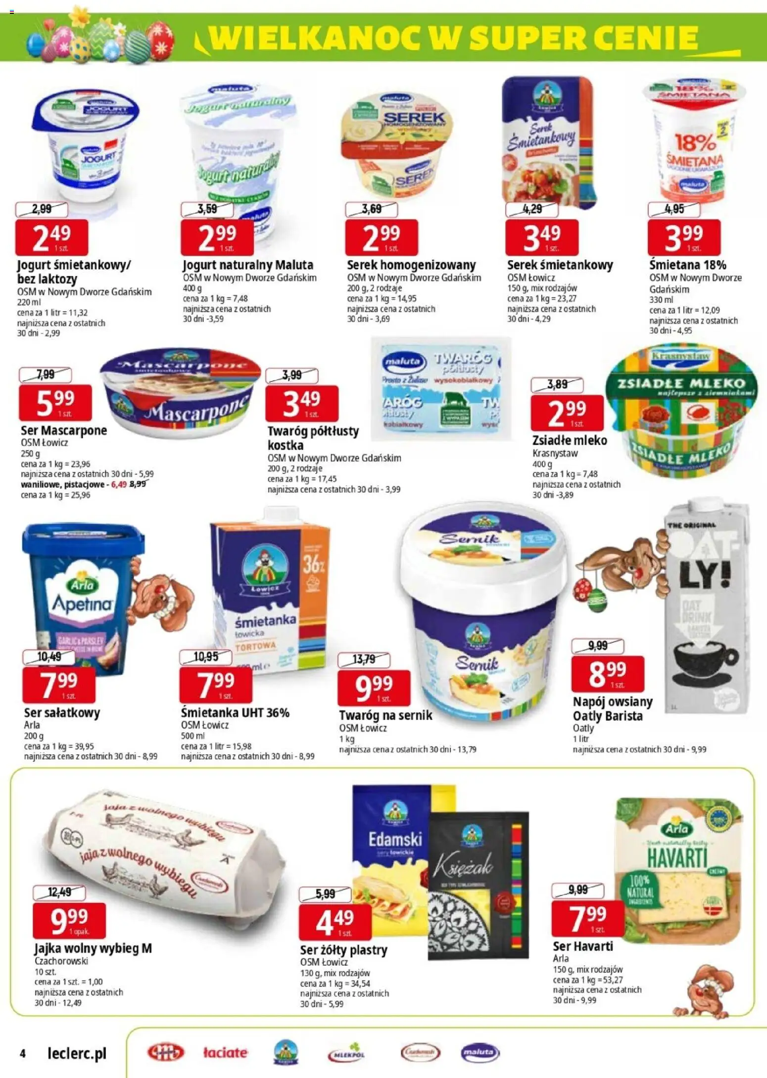 E.Leclerc gazetka - Elbląg II od 30.03.2026 | Strona: 4 | Produkty: Ser żółty, Twaróg na sernik, Mleko, Jajka