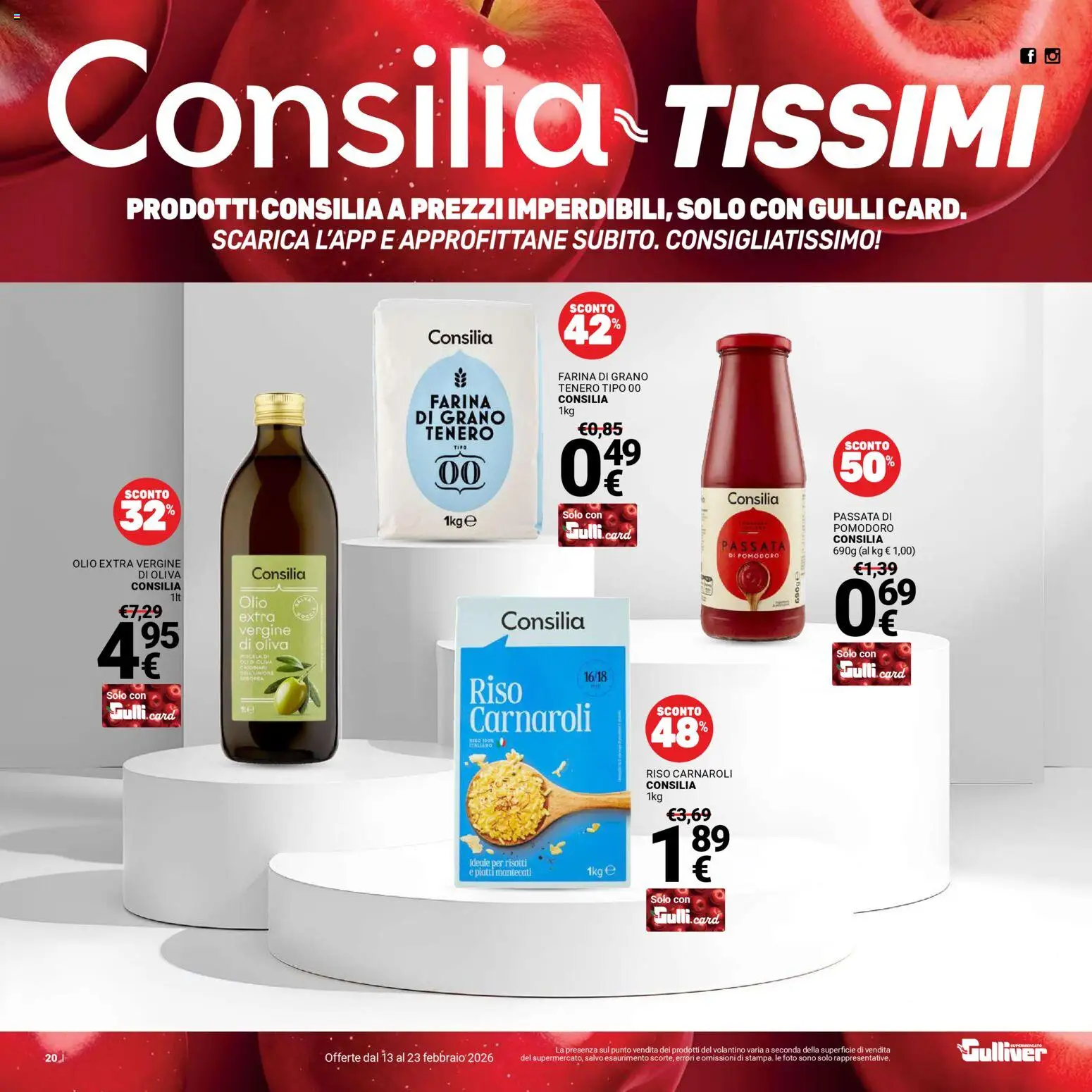 Volantino Gulliver del 13.02.2026 | Pagina: 20 | Prodotti: Riso Carnaroli, Riso, Farina, Passata di pomodoro