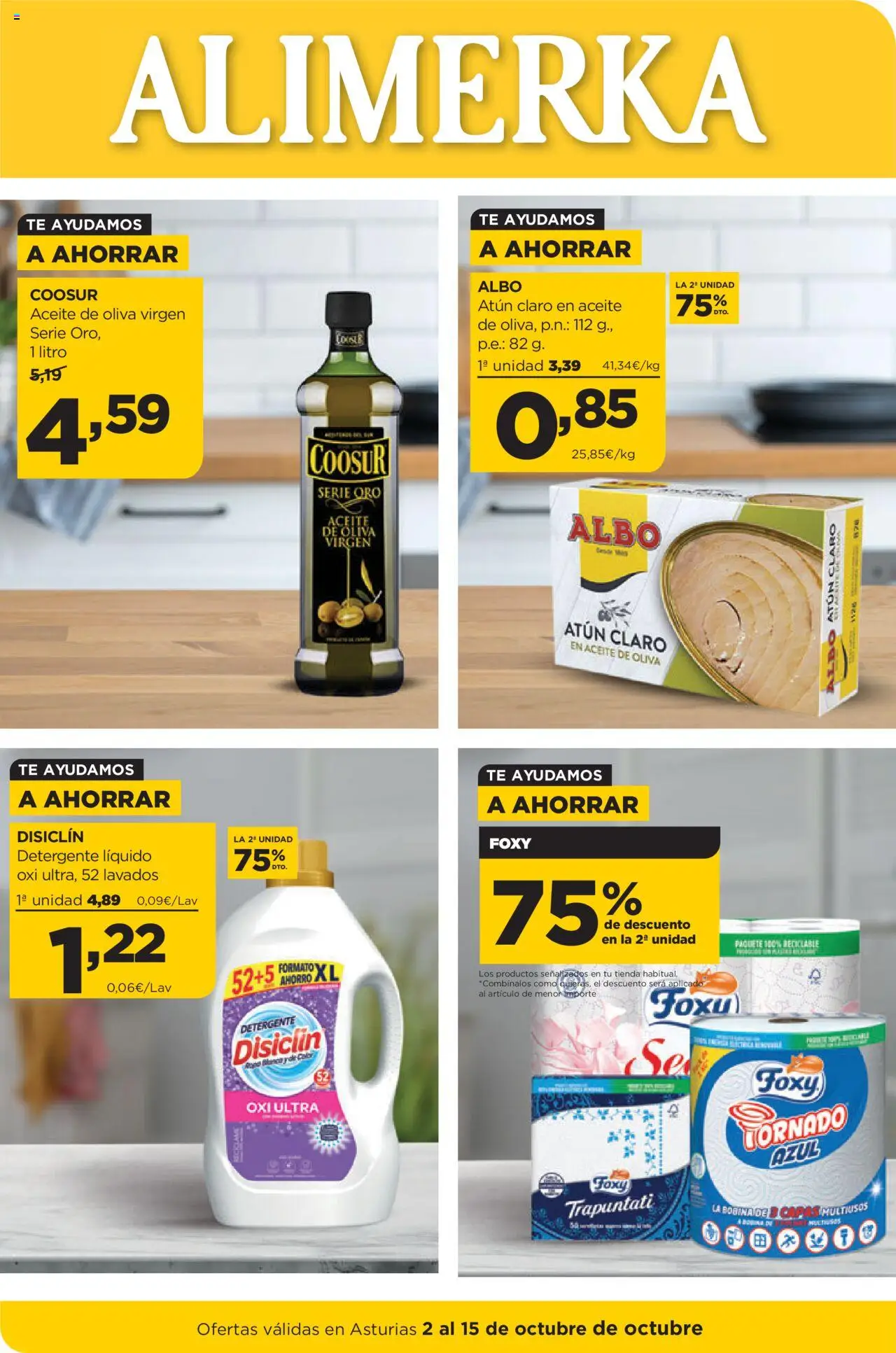 Alimerka folleto Asturias │ válido desde el 02.10.2025 | Página: 1 | Productos: Detergente, Té, Aceite de oliva, Atún claro