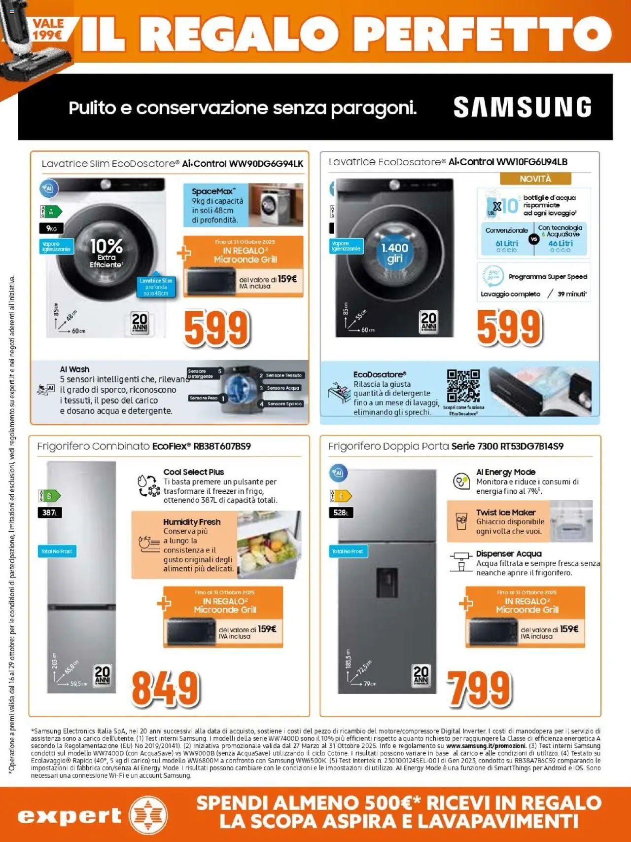Volantino Expert del 16.10.2025 | Pagina: 4 | Prodotti: Microonde, Acqua, Freezer, Scopa