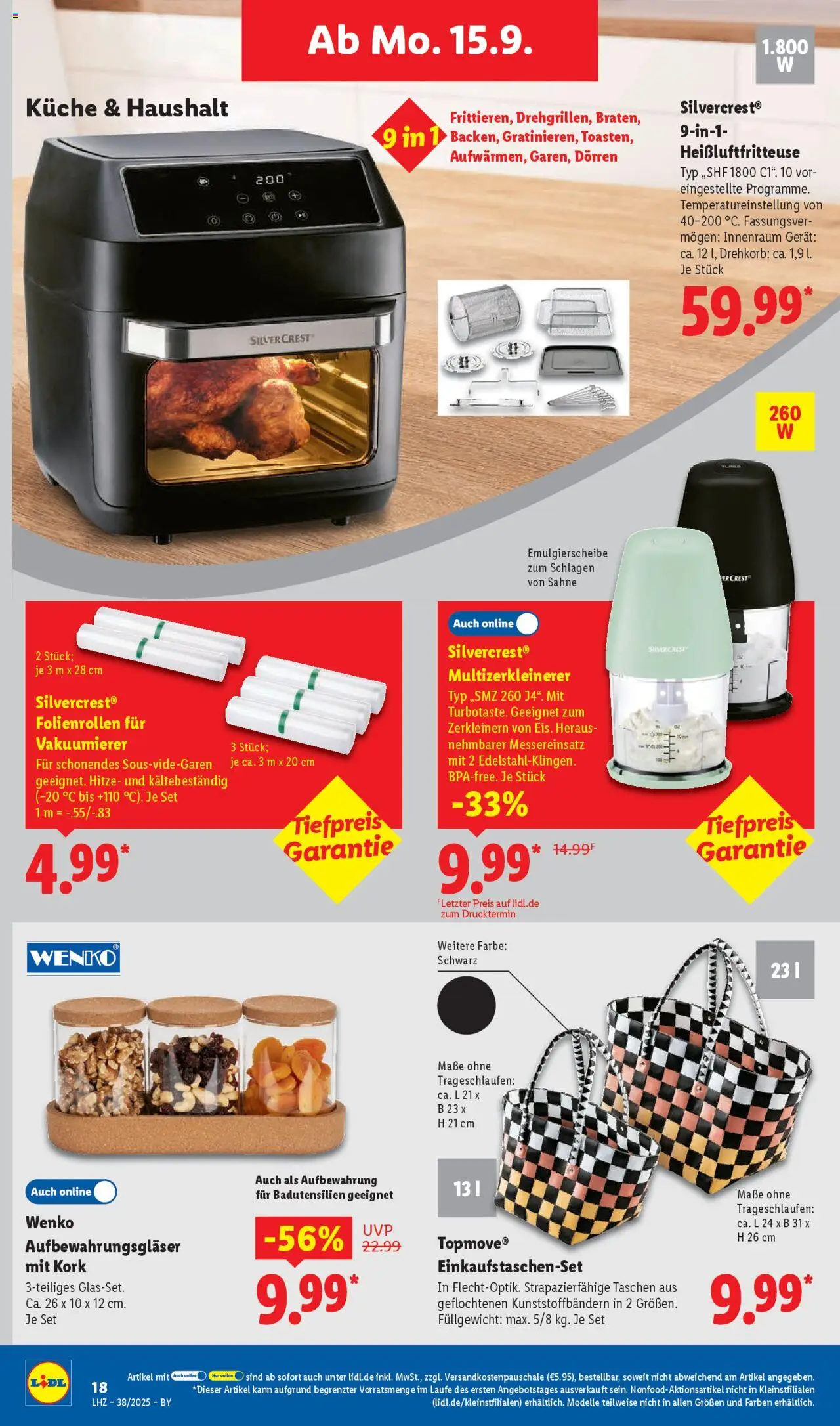 Lidl Prospekt Uffenheim – gültig ab 15.09.2025 | Seite: 30 | Produkte: Vakuumierer, Küche, Heißluftfritteuse, Sahne