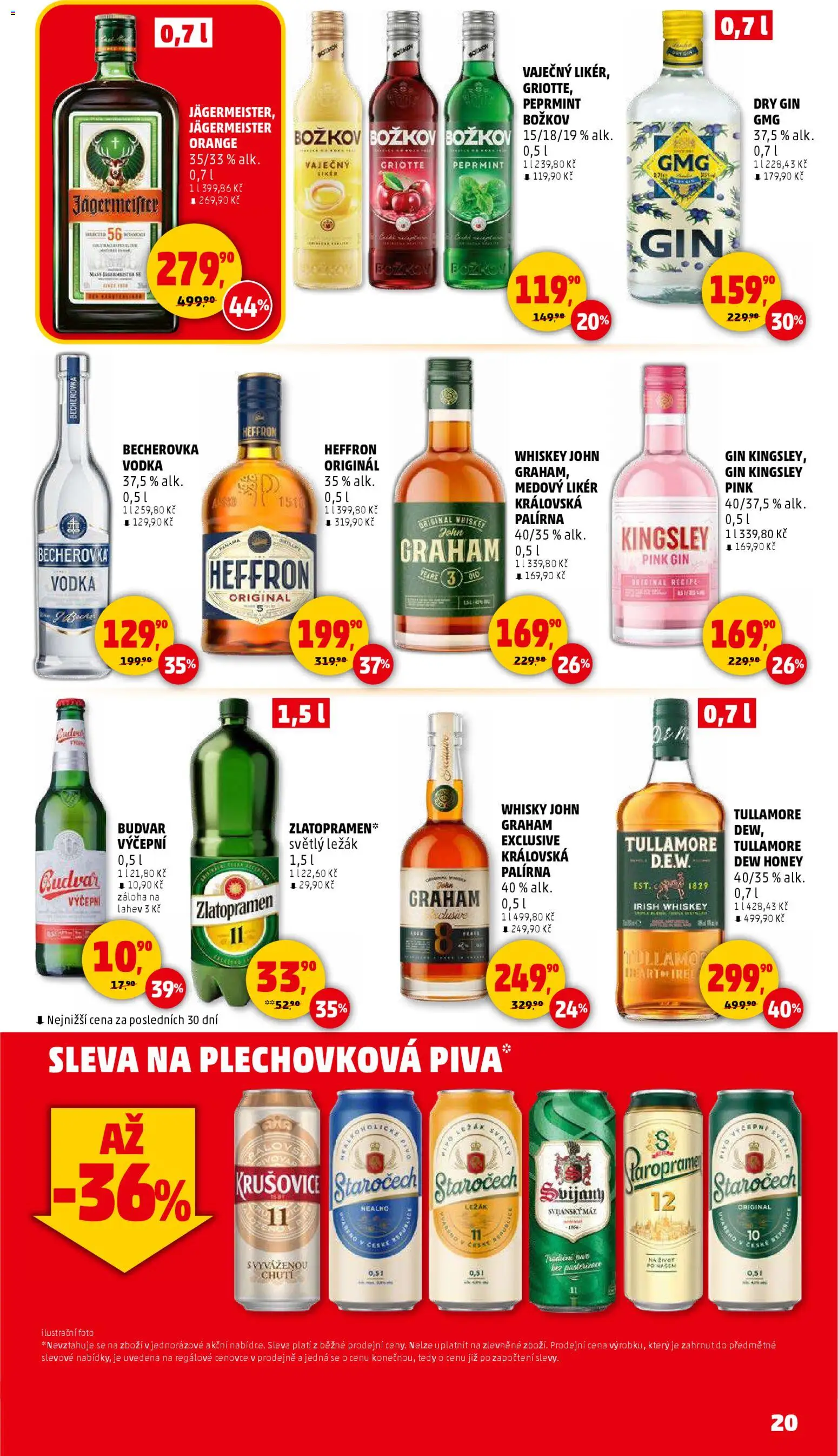 Penny Market leták - Čtvrtečník od 22.01.2026 | Strana: 20 | Produkty: Budvar, Whiskey, Vodka, Dry gin