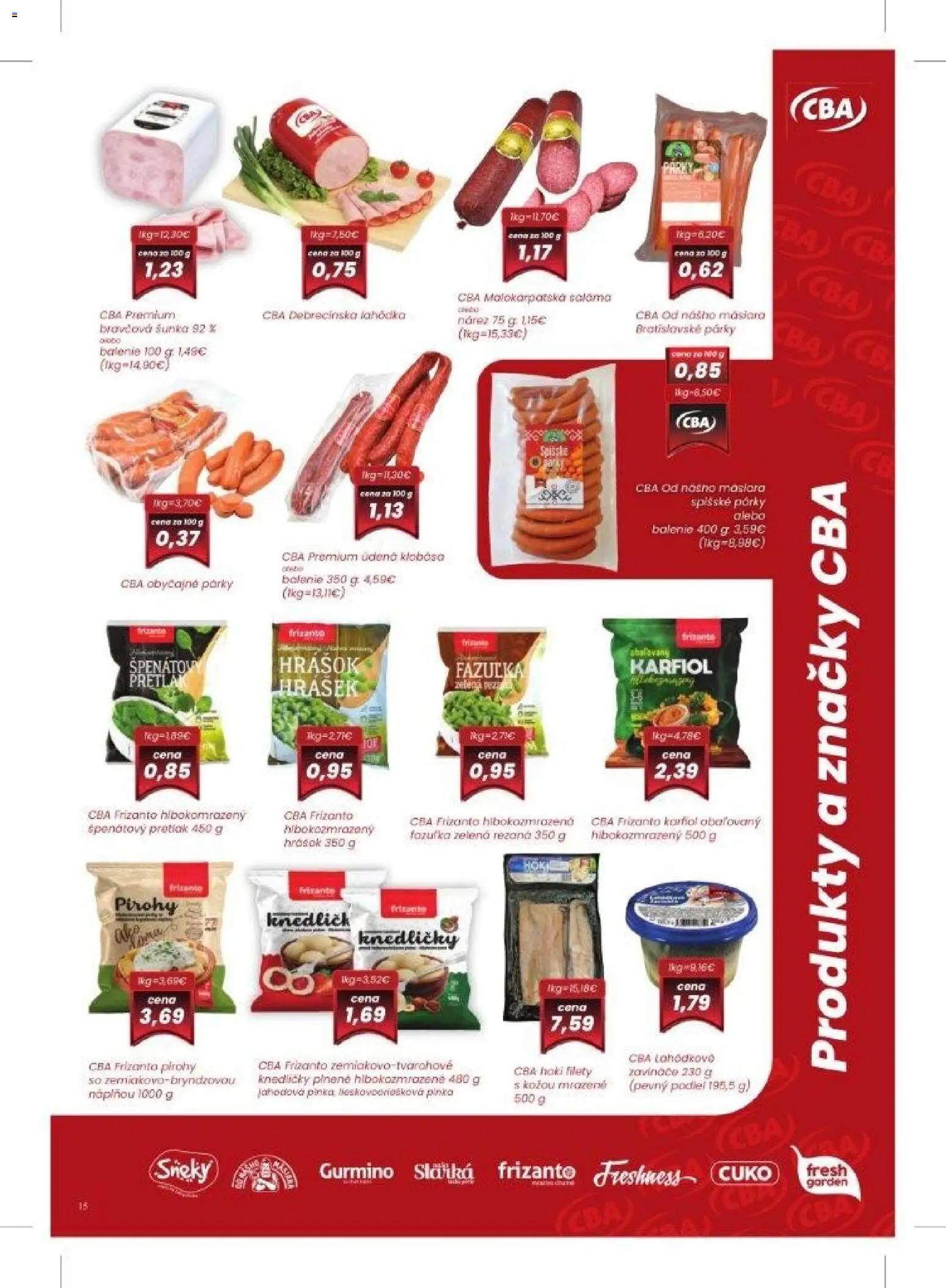 Nové KARMEN CBA akcie – leták je platný od 05.03.2026 | Strana: 15 | Produkty: Pirohy, Saláma, Karfiol, Párky