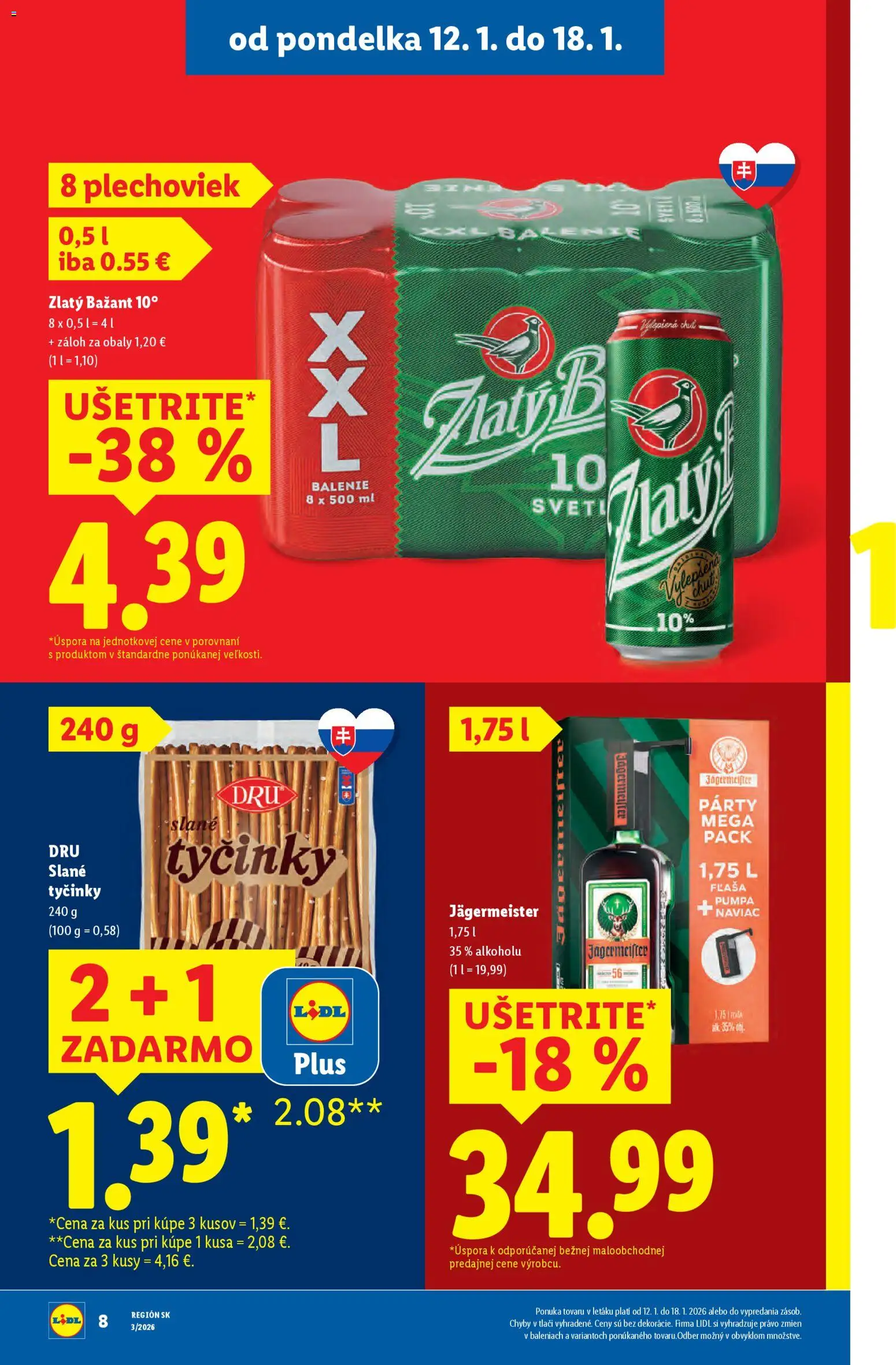 Nové Lidl akcie – leták je platný od 12.01.2026 | Strana: 8 | Produkty: Pumpa, Jägermeister, Zlatý Bažant