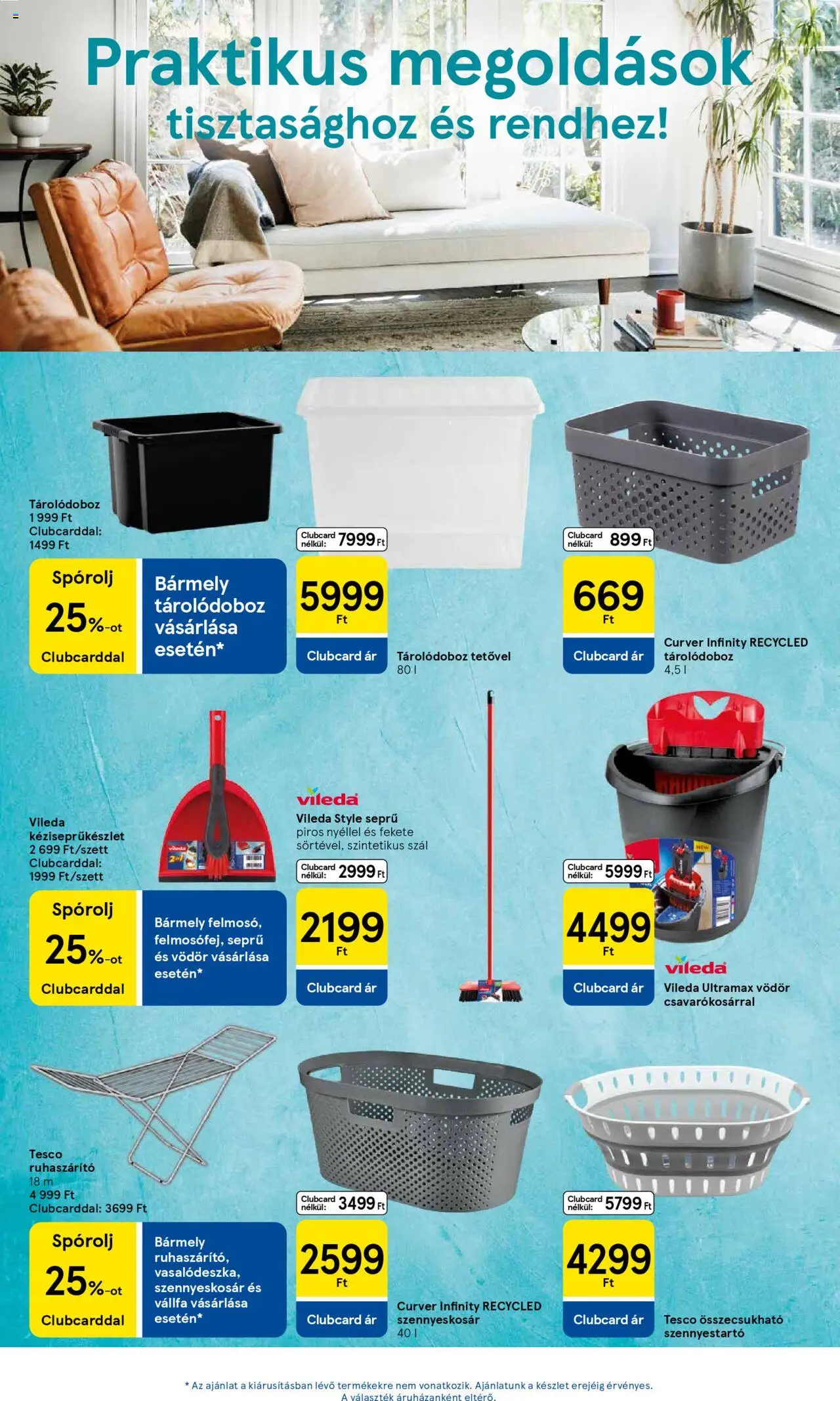 Tesco akciós ujság - amely érvényes a következő dátumtól: 21.10.2025 | Oldal: 15 | Termékek: Tárolódoboz, Szennyestartó, Ruhaszárító, Vileda