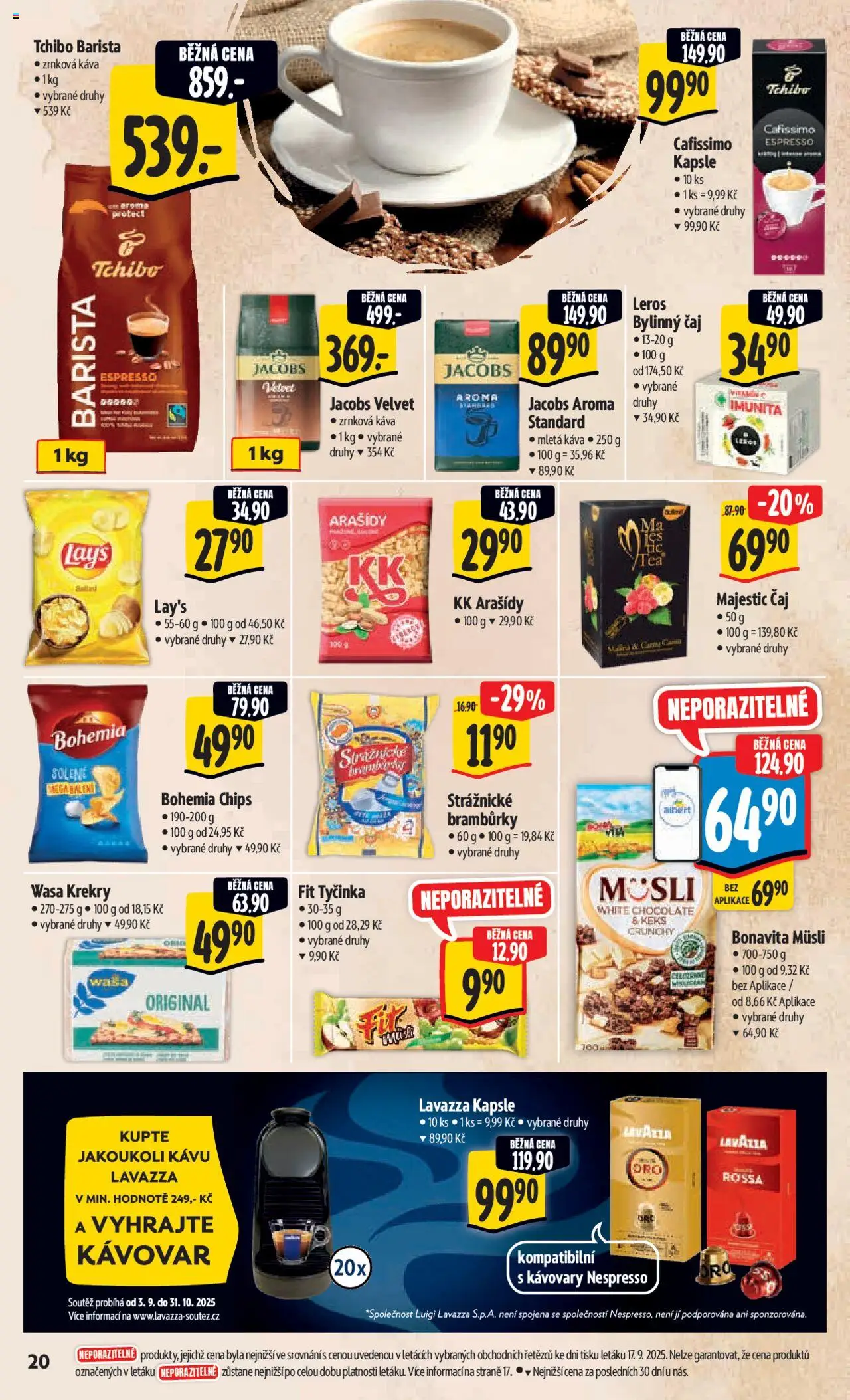 Albert leták - Hypermarket od 24.09.2025 | Strana: 28 | Produkty: Lavazza, Velvet, Bohemia chips, Jacobs velvet