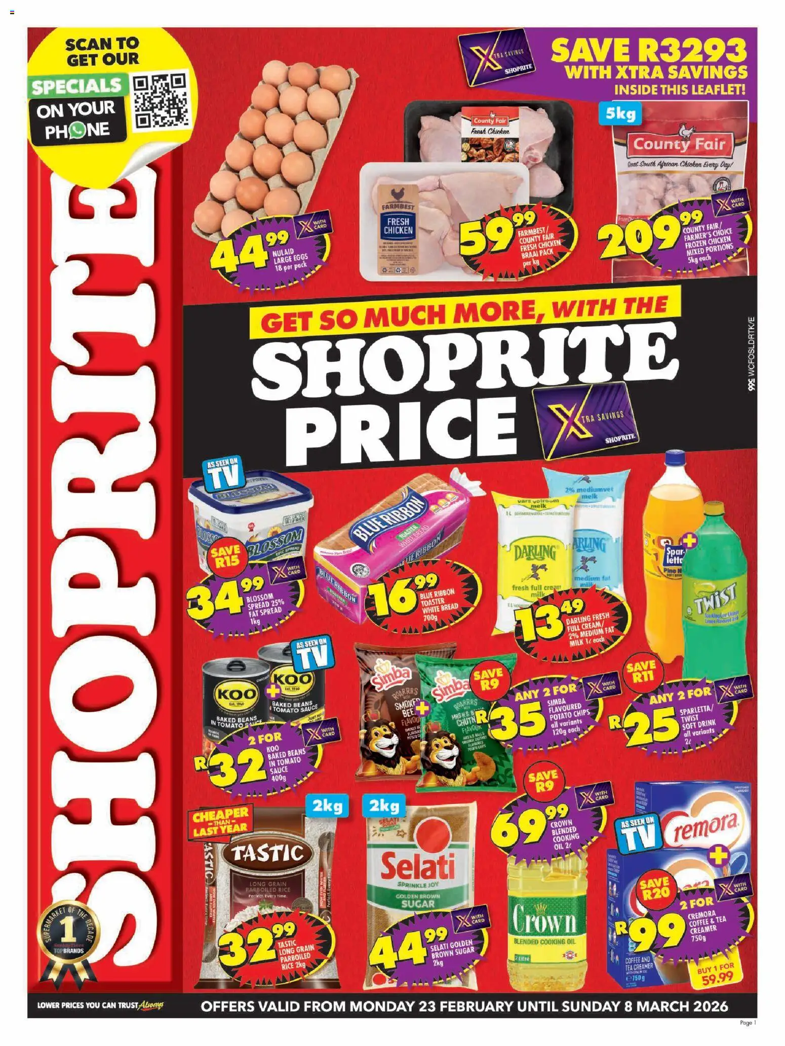 New Shoprite catalogue – valid from 23.02.2026 | Page: 1 | Products: Toaster, Eggs, Bread, Fat spread