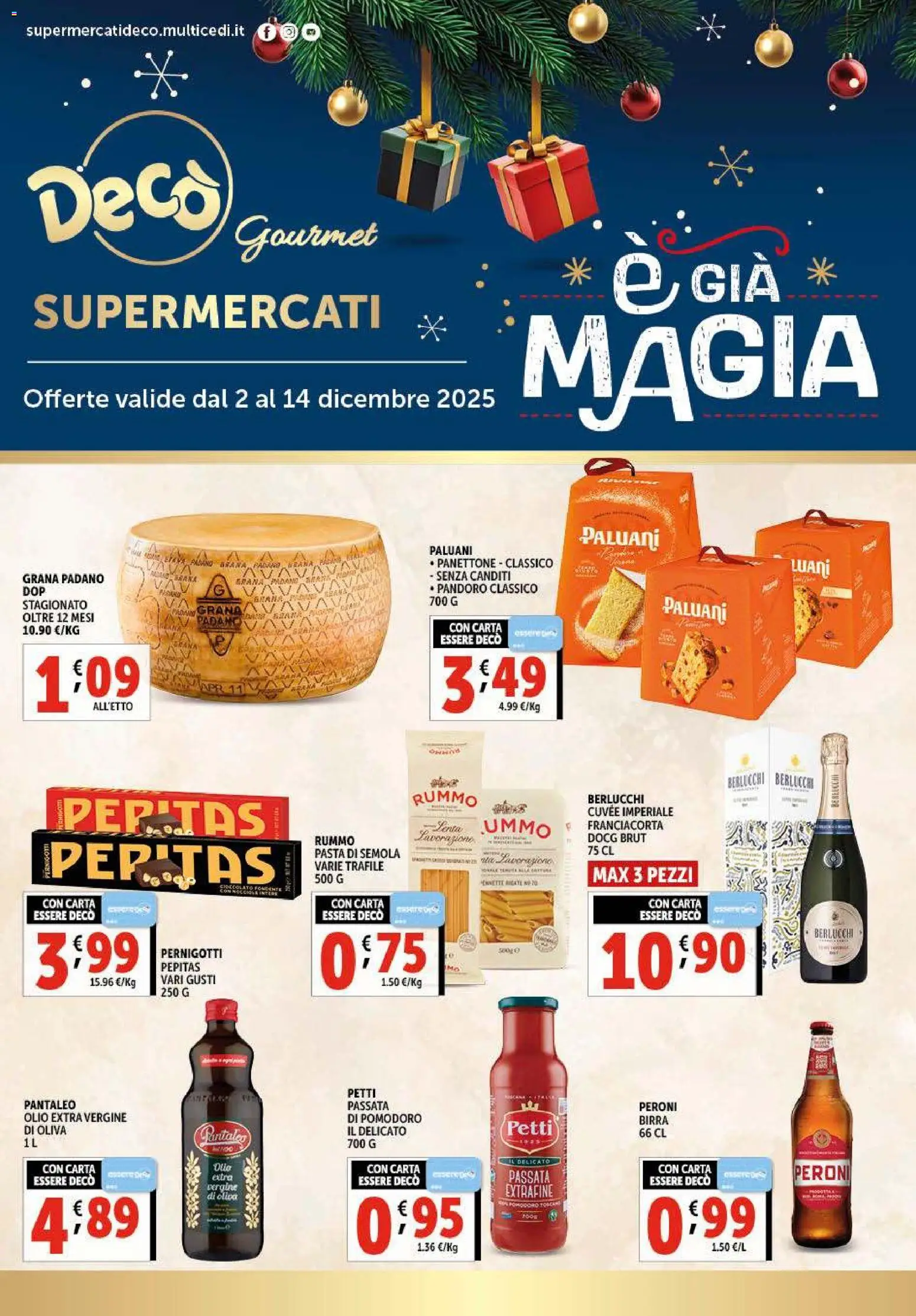 Volantino Decò del 02.12.2025 | Pagina: 1 | Prodotti: Pomodoro, Olio, Pasta, Grana Padano