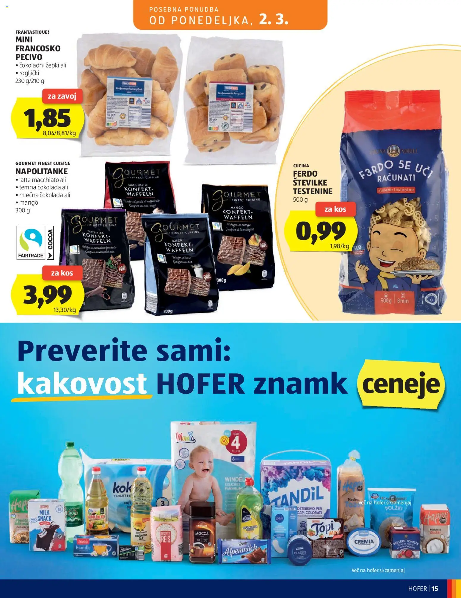 Novi Hofer katalog ponudbe – veljaven od 25.02.2026 | Stran: 15 | Izdelki: Rogljički, Cokolada, Testenine, Mango