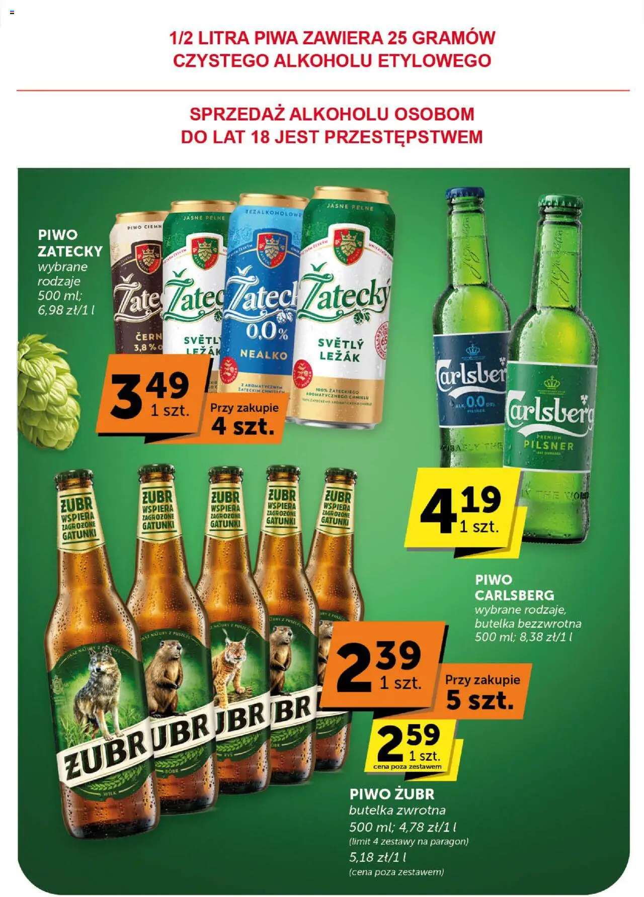 Euro Sklep Gazetka od 16.10.2025 | Strona: 42 | Produkty: Piwo żubr, Leżak, Piwo Carlsberg, Piwo