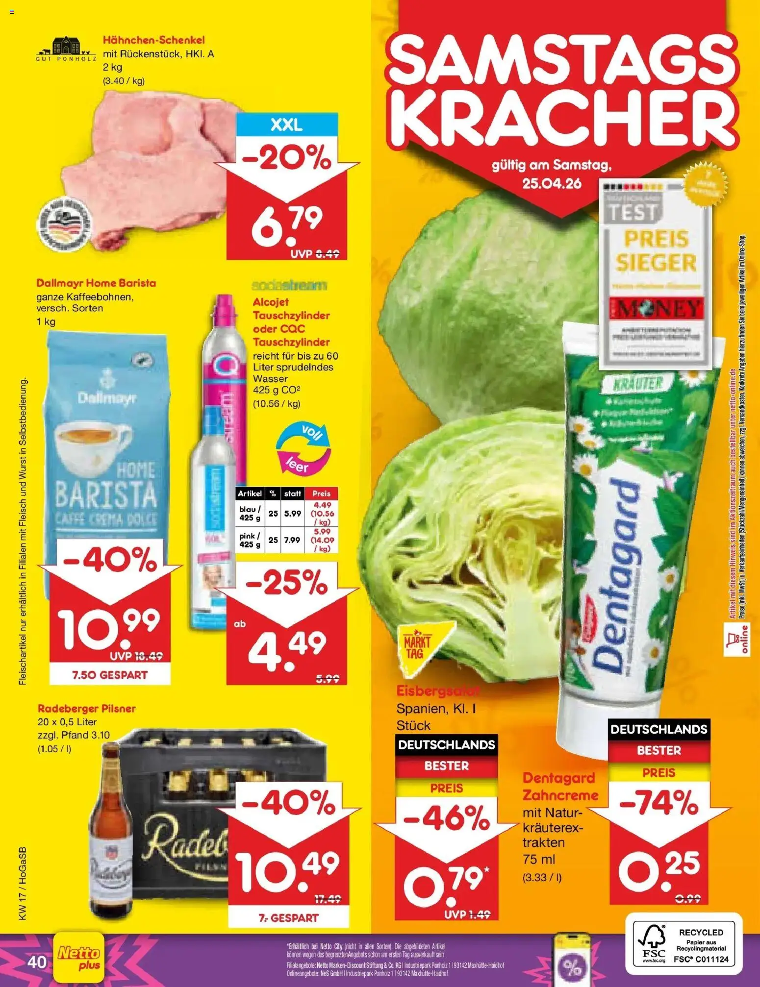 Netto Marken-Discount Prospekt Hannover	 – gültig ab 20.04.2026 | Seite: 56 | Produkte: Hahnchenschenkel, Eisbergsalat, Dallmayr, Wurst