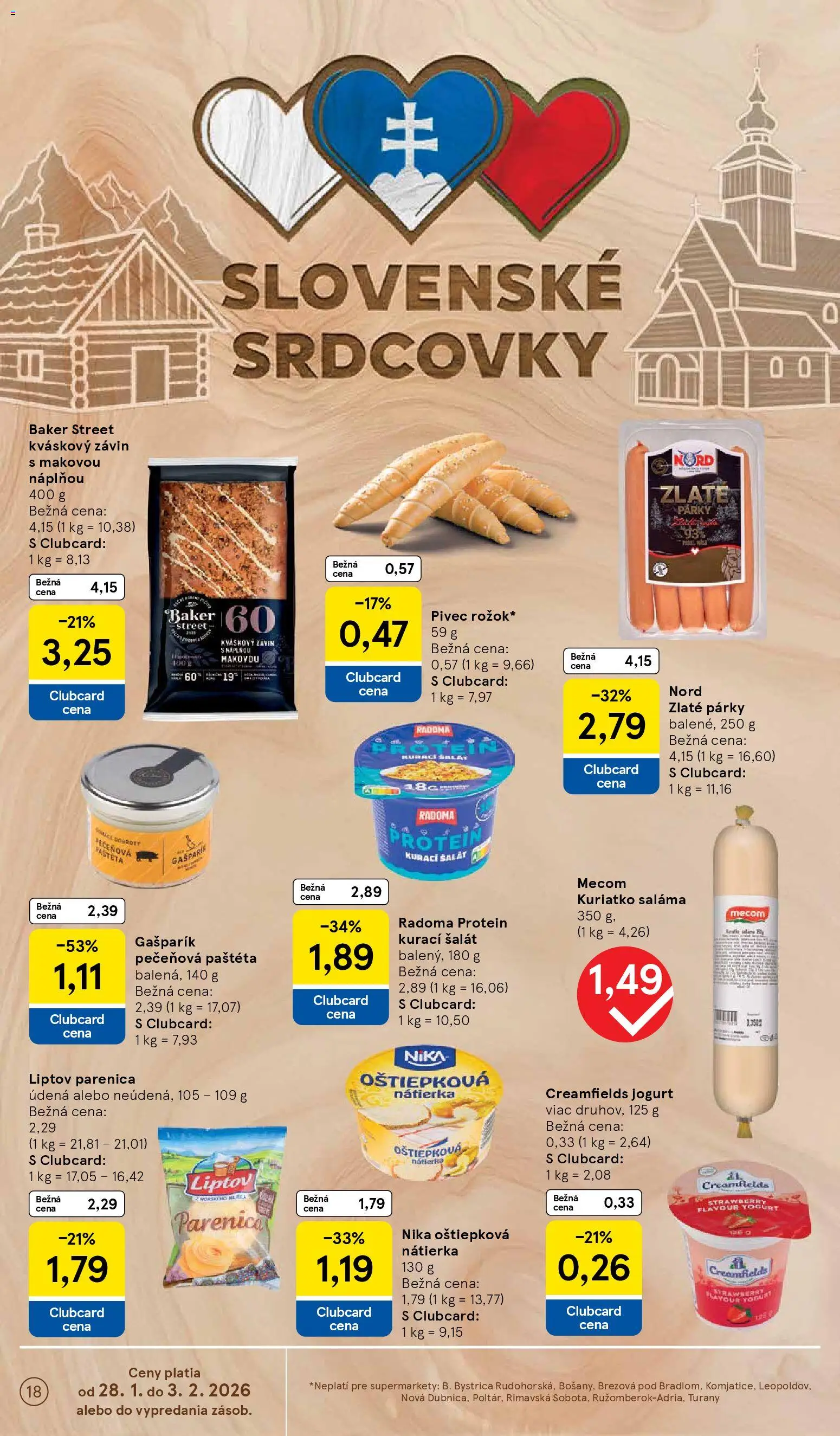 Nové Tesco akcie – leták je platný od 28.01.2026 | Strana: 18 | Produkty: Saláma, Závin, Protein, Šalát