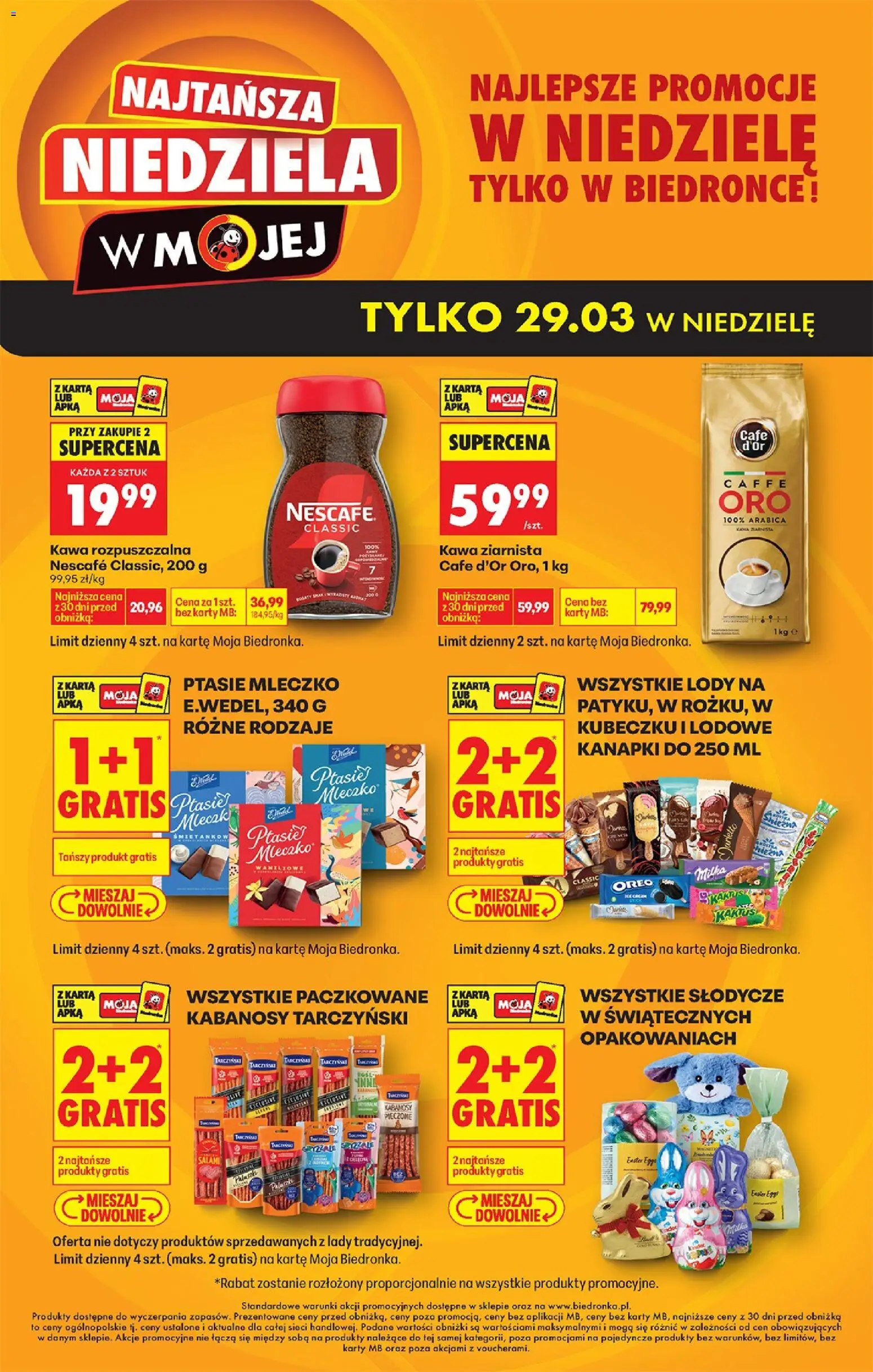 Biedronka gazetka - Najtańsza niedziela od 29.03.2026 | Strona: 2 | Produkty: Karta, Nescafe, Kawa ziarnista, Lody