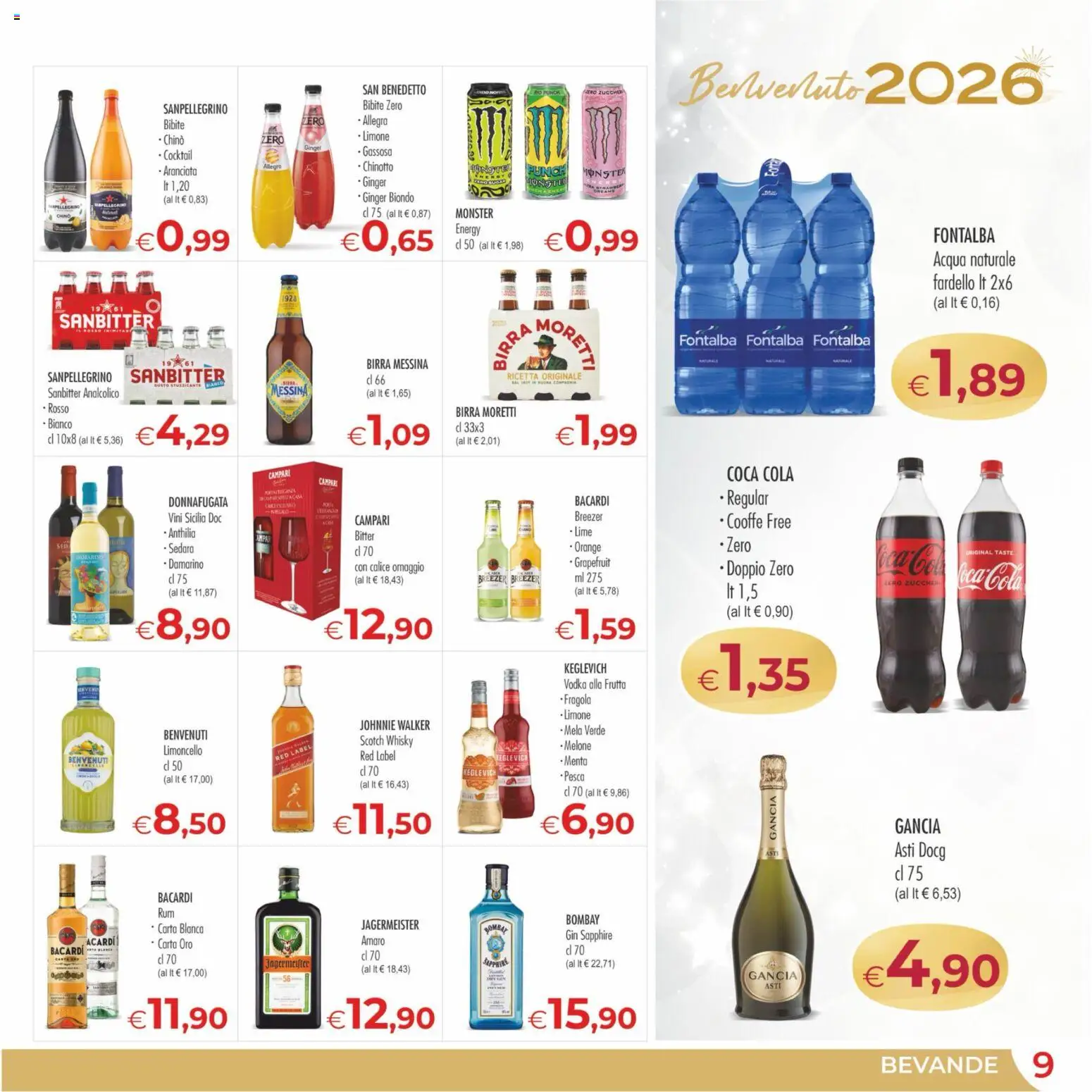 Volantino MerSi Supermercati del 27.12.2025 | Pagina: 9 | Prodotti: Vodka, Birra Moretti, Lime, Amaro