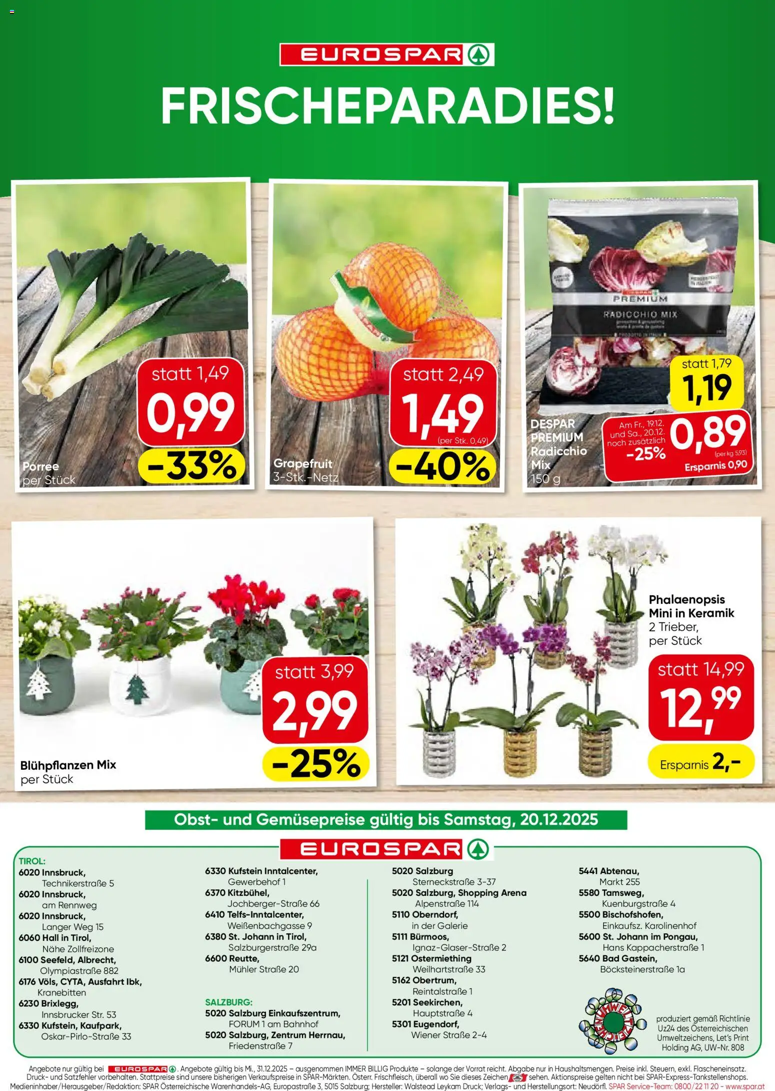 Eurospar Flugblatt gültig ab 18.12.2025 | Seite: 20 | Produkte: Grapefruit, Obst, Bad