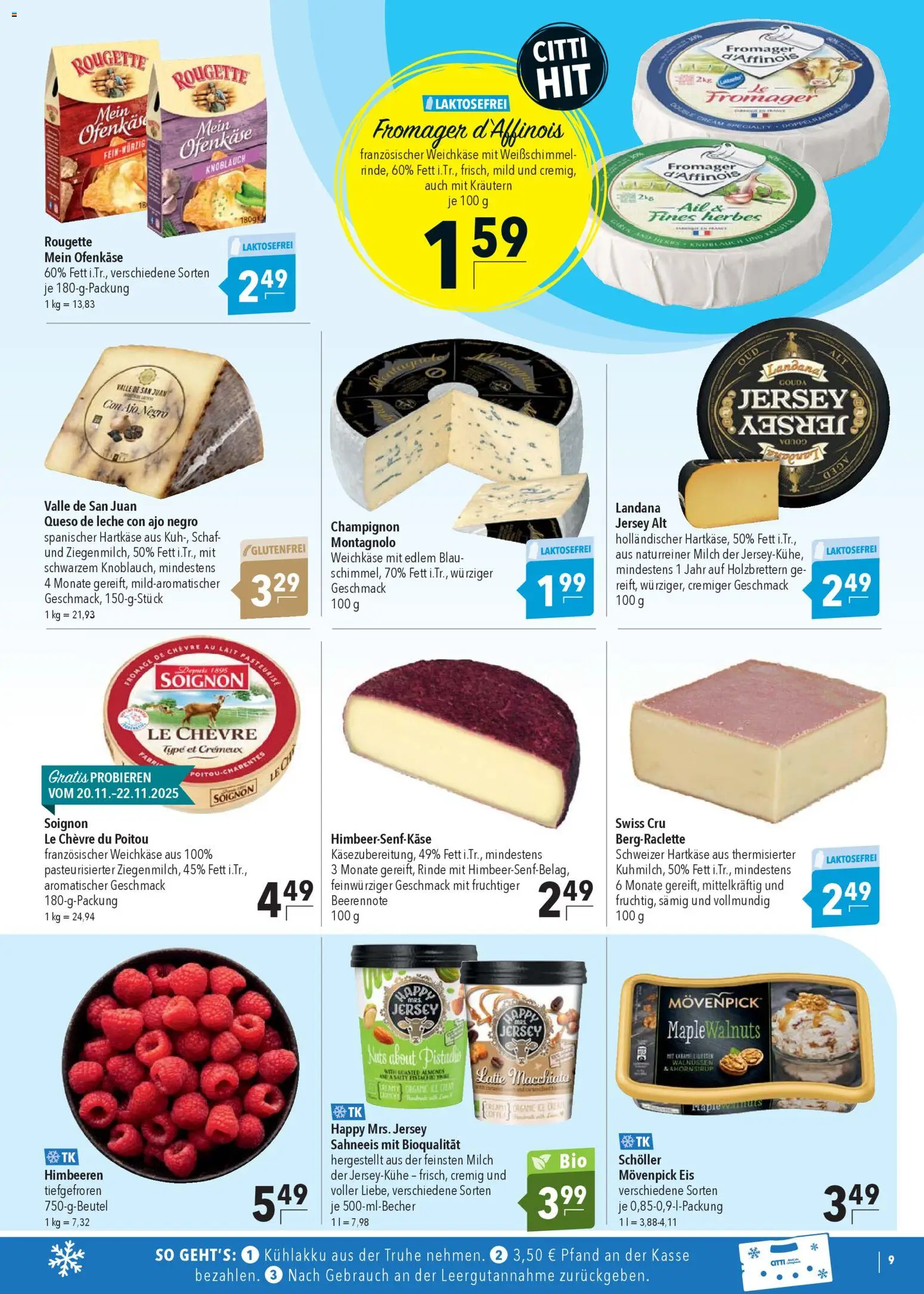 CITTI Markt Prospekt 	 – gültig ab 19.11.2025 | Seite: 9 | Produkte: Himbeeren, Truhe, Milch, Eis