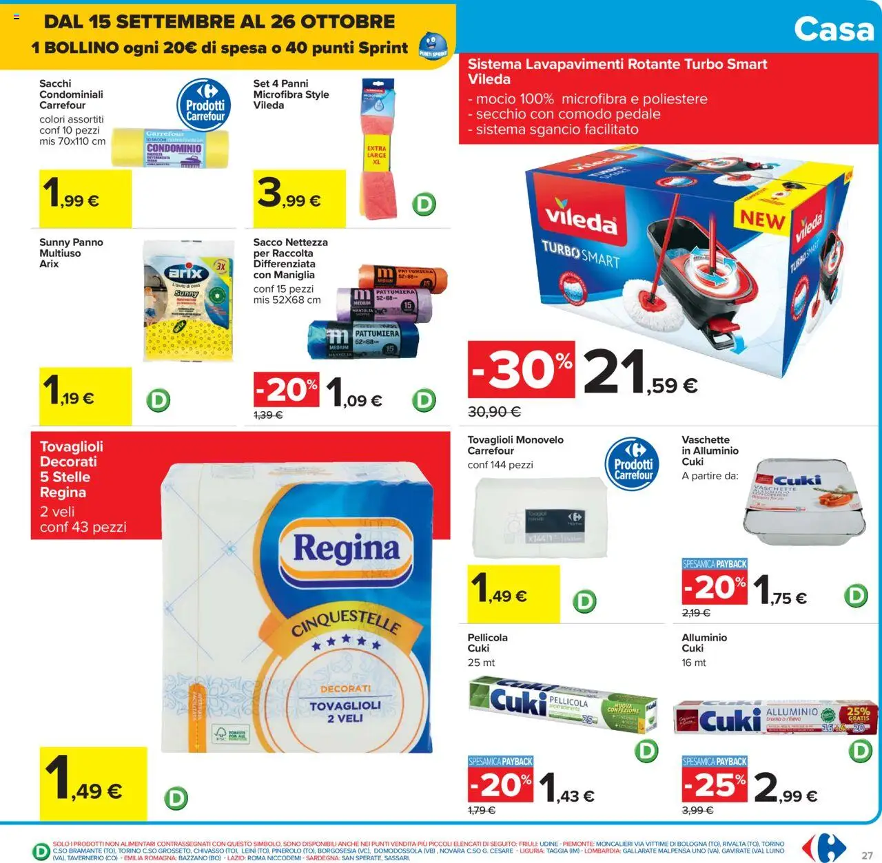 Volantino Carrefour del 10.10.2025 | Pagina: 27 | Prodotti: Mocio, Pattumiera, Pellicola, Vaschette
