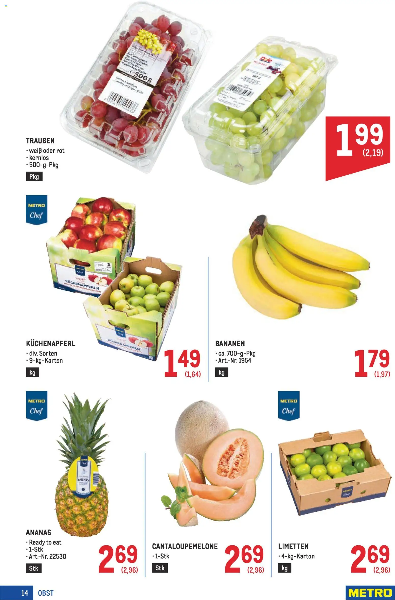 Metro Profi gültig ab 22.01.2026 | Seite: 14 | Produkte: Obst, Bananen, Ananas