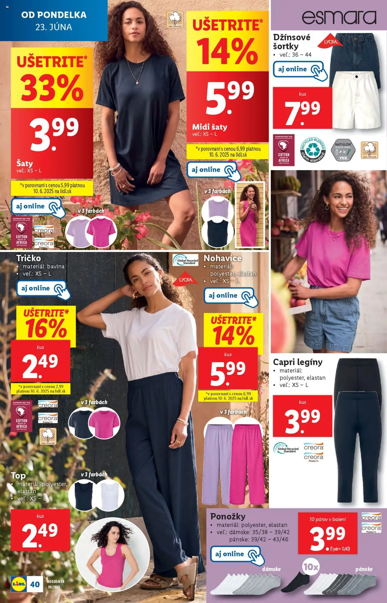 Lidl leták │ platný od 23.06.2025 | Strana: 50 | Produkty: Šaty, Tričko, Ponožky, Legíny
