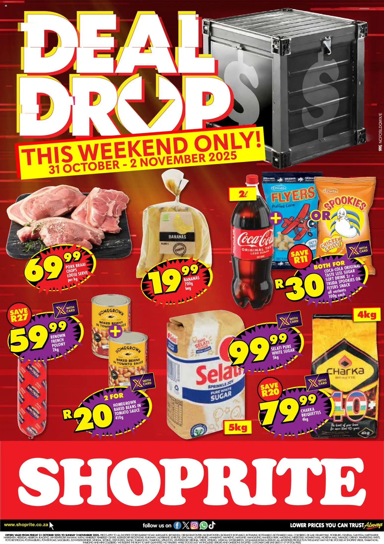 New Shoprite catalogue – valid from 31.10.2025 | Page: 1 | Products: Pork, Bananas, Tomato sauce, Sauce