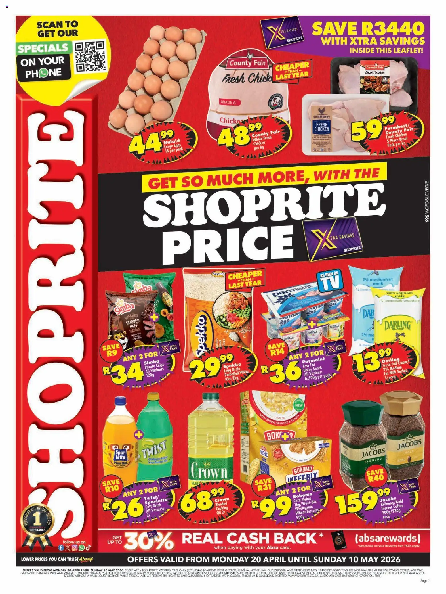 New Shoprite catalogue – valid from 20.04.2026 | Page: 1 | Products: Phone, Milk, Beef, Flakes