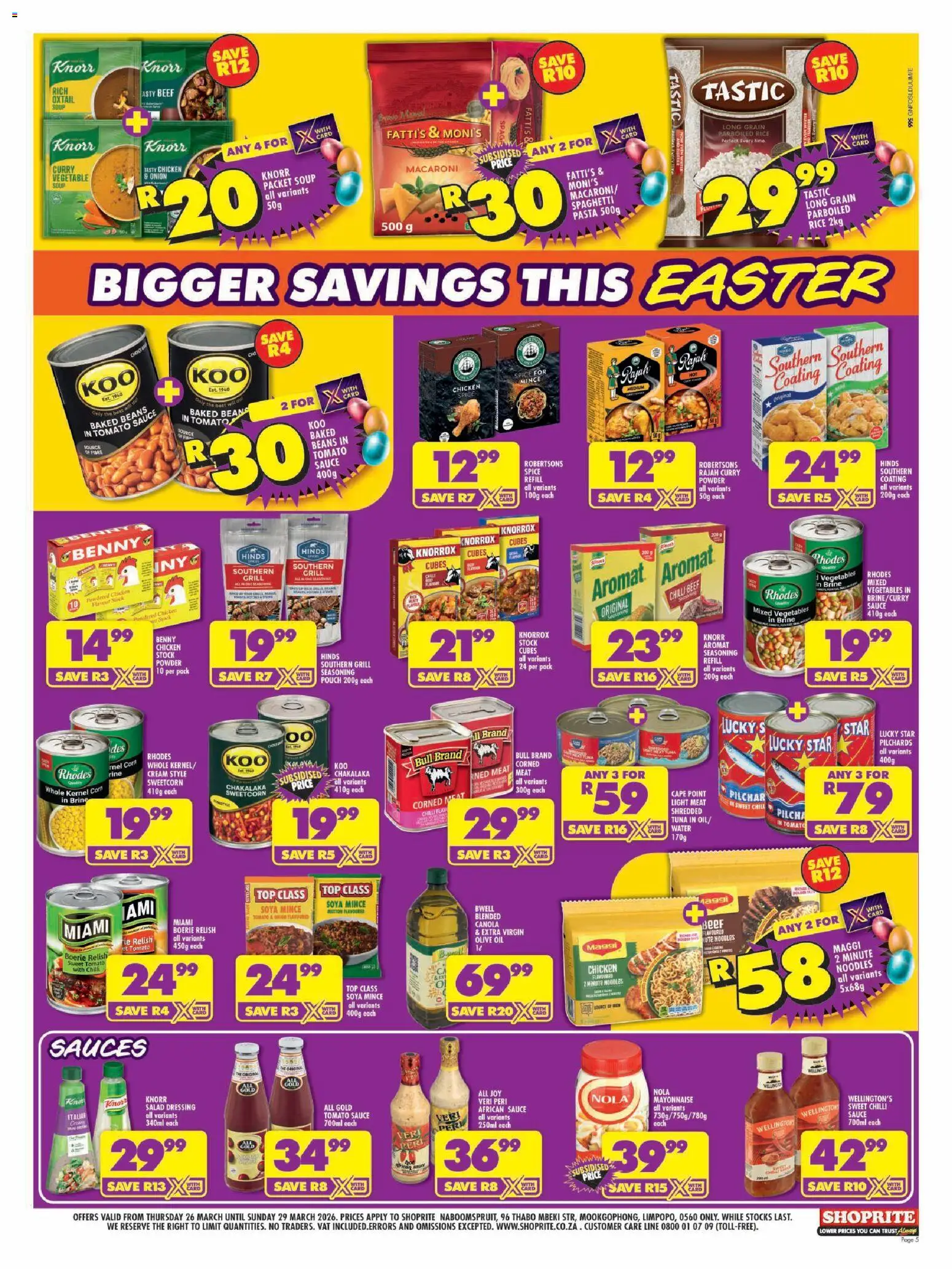 New Shoprite catalogue – valid from 26.03.2026 | Page: 5 | Products: Noodles, Soup, Water, Chilli