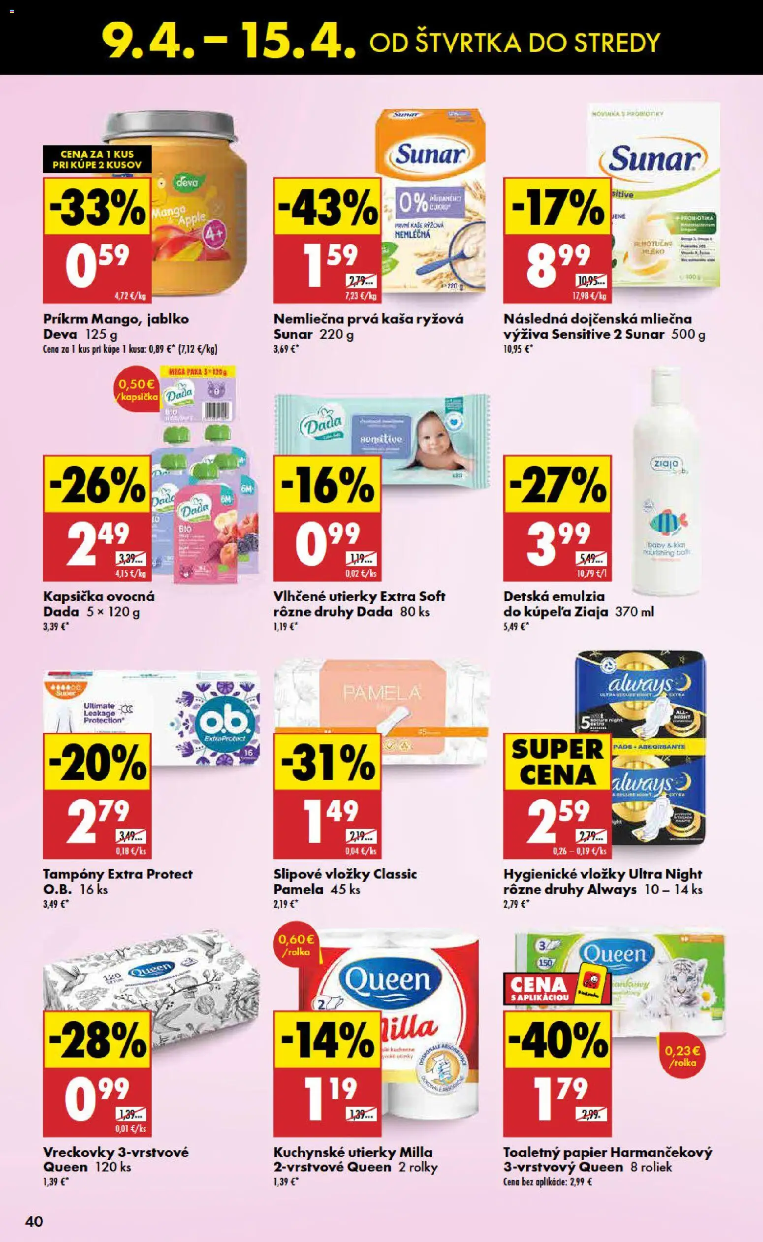 Nové Biedronka akcie – leták je platný od 09.04.2026 | Strana: 40 | Produkty: Apple, Toaletný papier, Sunar, Mango