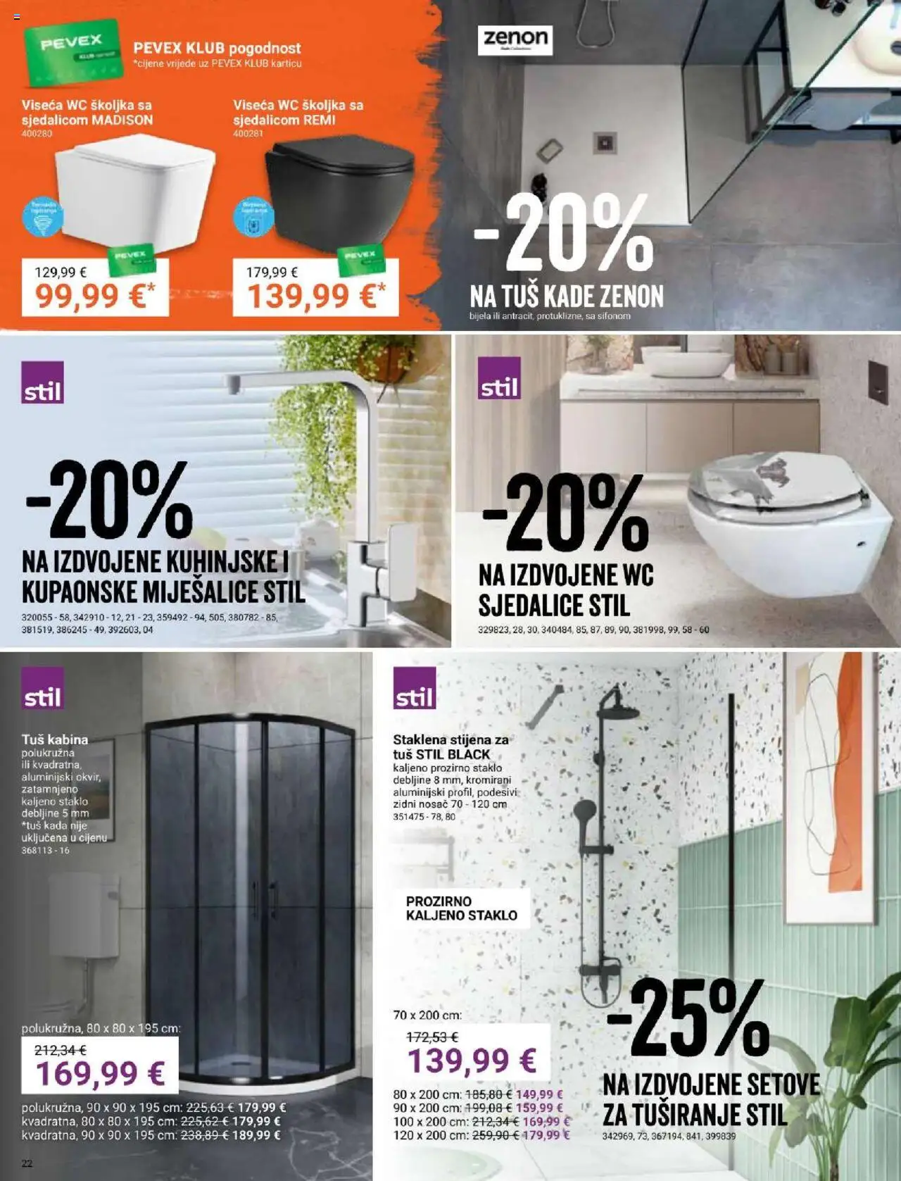 Pevex katalog | vrijedi od 25.09.2025 | Stranica: 22 | Proizvodi: Tuš, Tuš kabina, Wc školjka