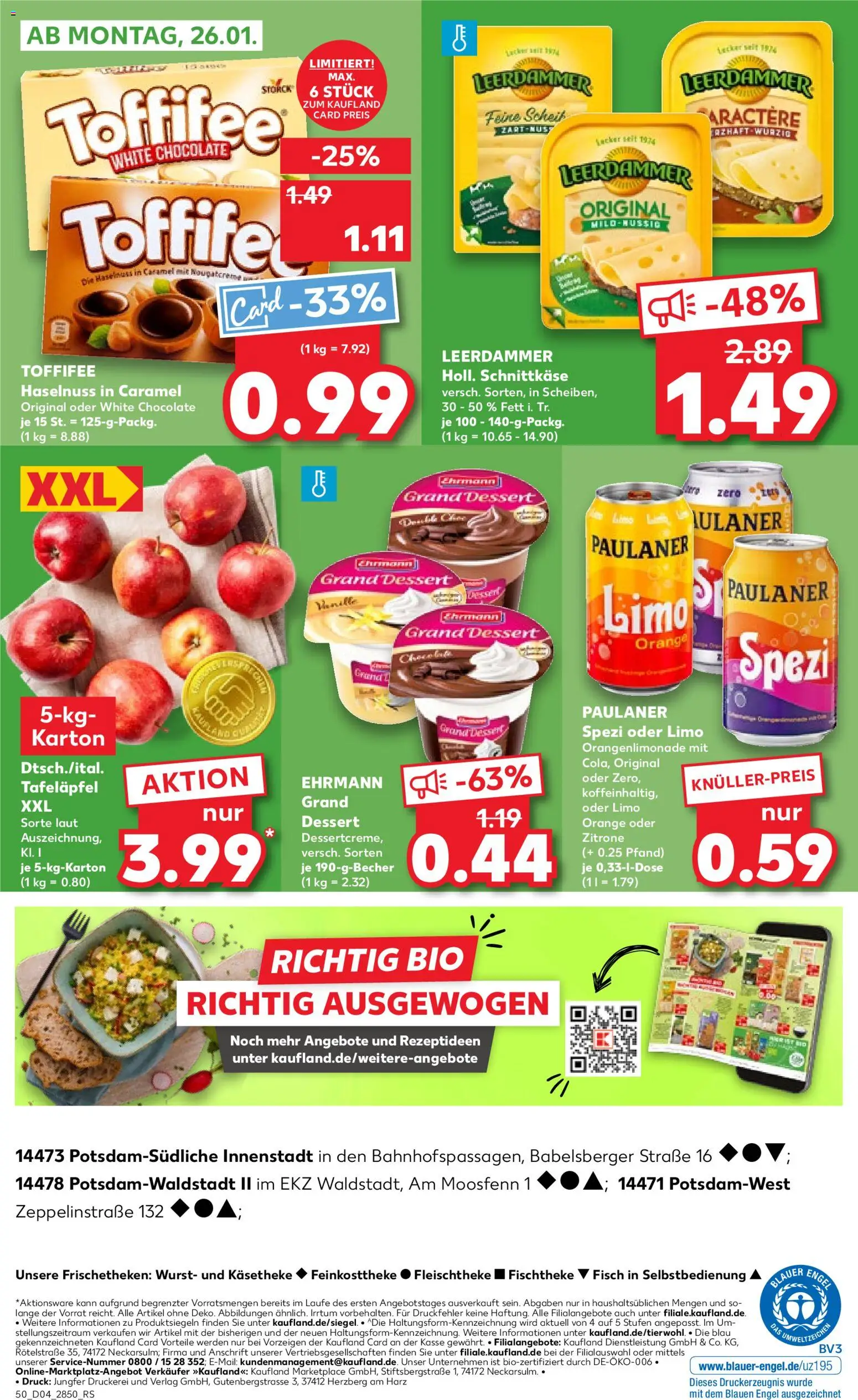 Kaufland prospekt Potsdam	 – gültig ab 22.01.2026 | Seite: 50 | Produkte: Ehrmann grand dessert, Paulaner spezi, Zitrone, Toffifee