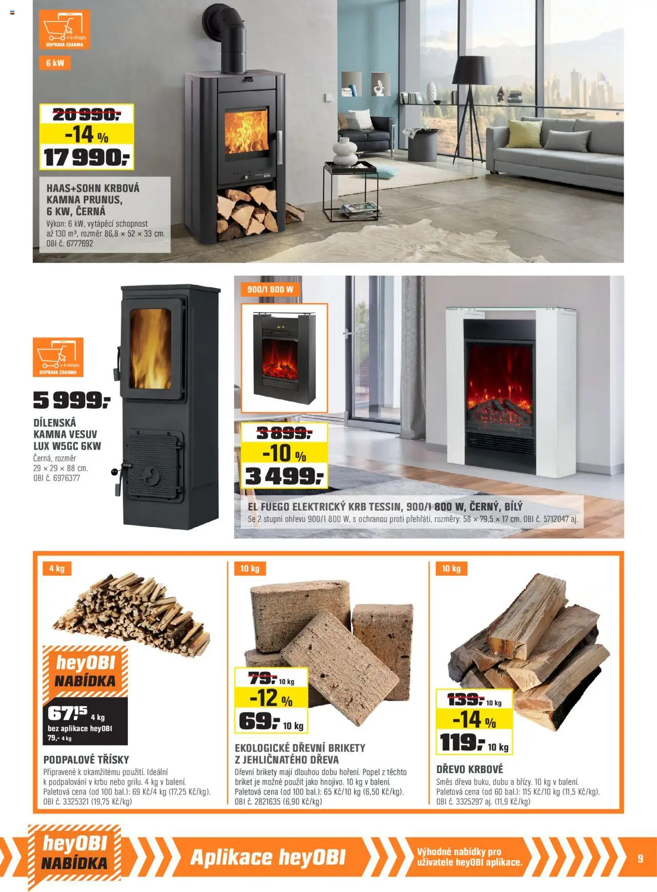 OBI leták - Karlovy Vary, Mladá Boleslav, Králův Dvůr od 01.10.2025 | Strana: 9 | Produkty: Brikety, Elektrický krb