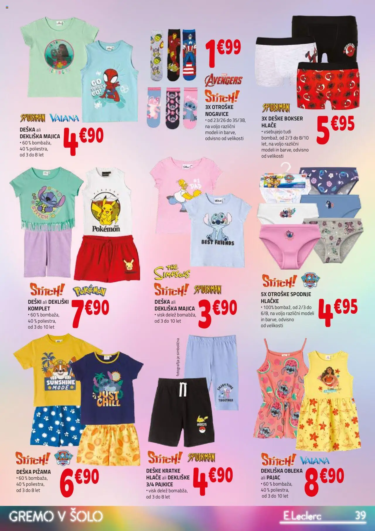 E.leclerc katalog │ velja od 06.08.2025 | Stran: 39 | Izdelki: Pajkice, Majica, Hlace, Nogavice