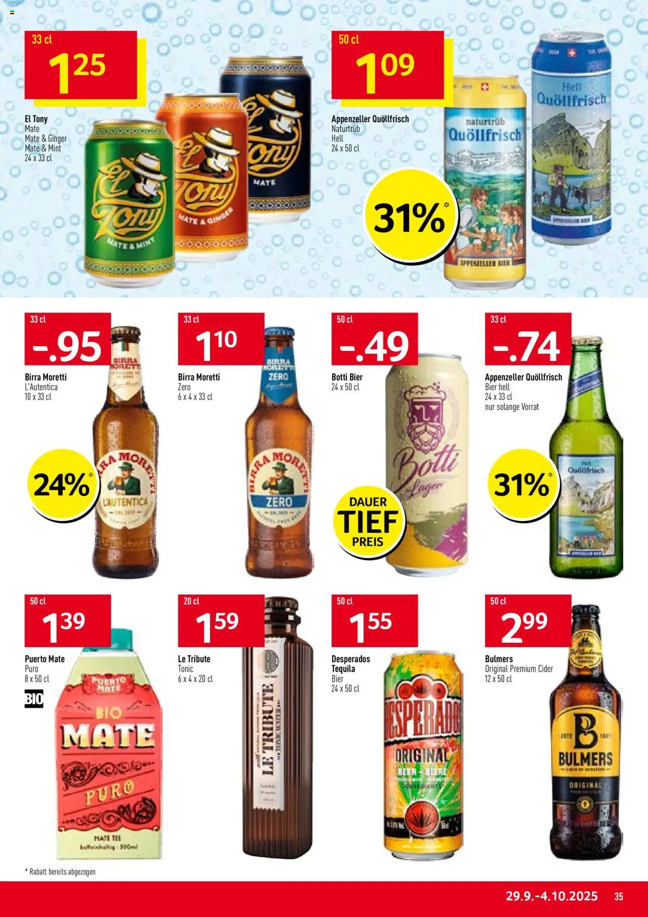 Prodega Aktionen – gültig ab 29.09.2025 | Seite: 35 | Produkte: Bier, Tee