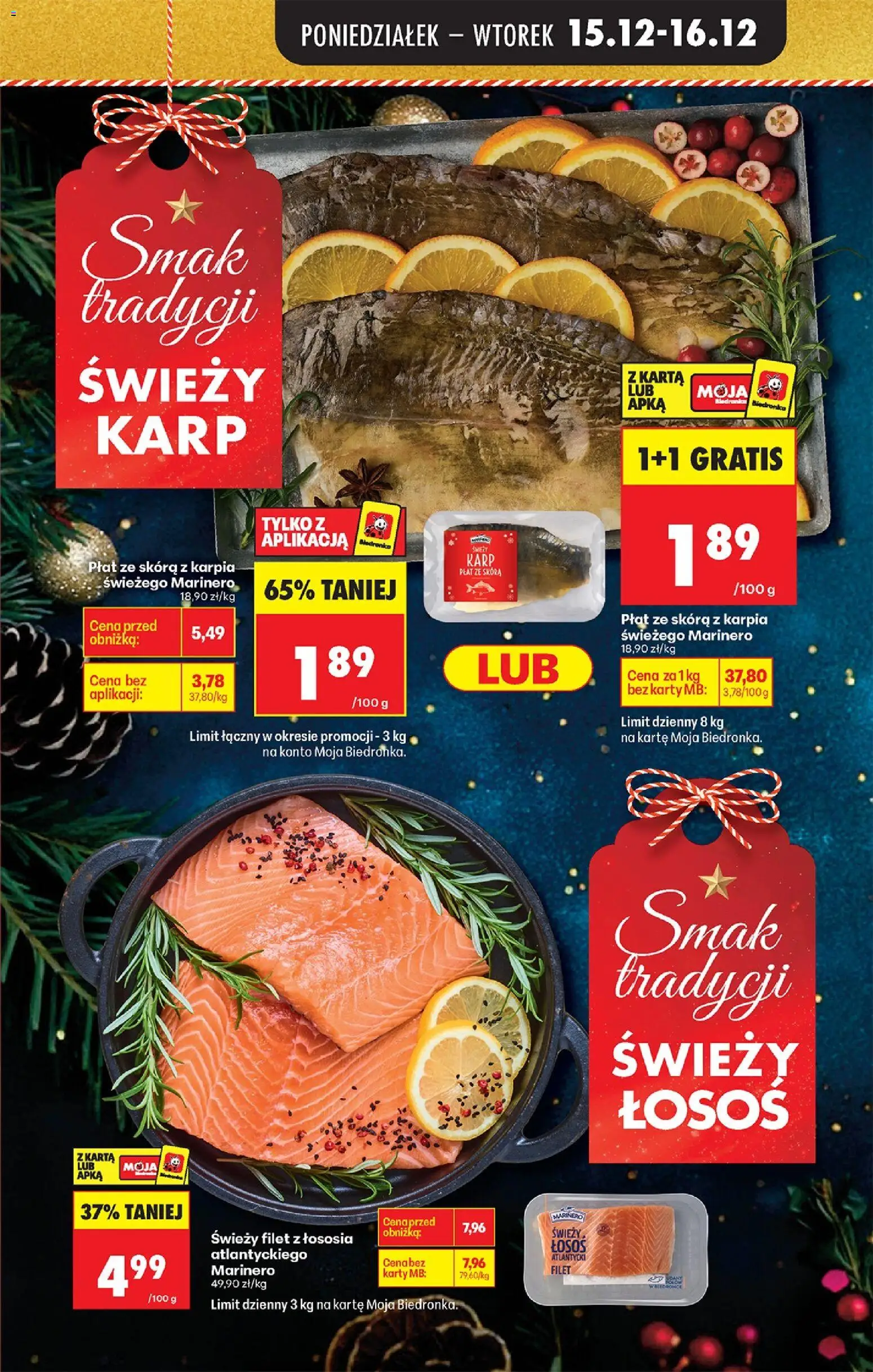 Biedronka gazetka od 15.12.2025 | Strona: 7 | Produkty: Karta, Łosoś atlantycki, Karp, Filet z łososia