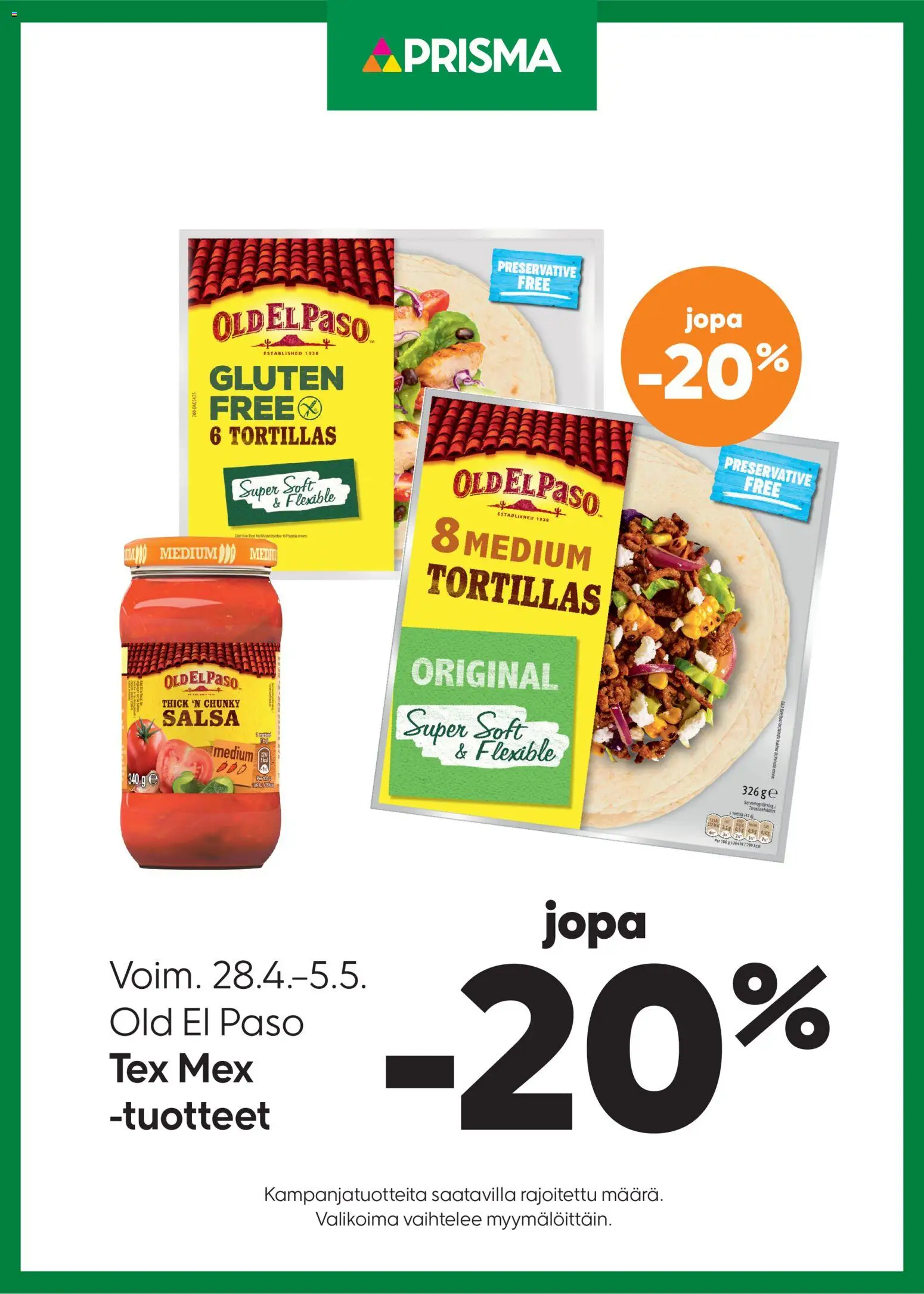 Prisma tarjoukset Old El Paso – voimassa 28.04.2026 alkaen | Sivu: 1 | Tuotteet: Salsa