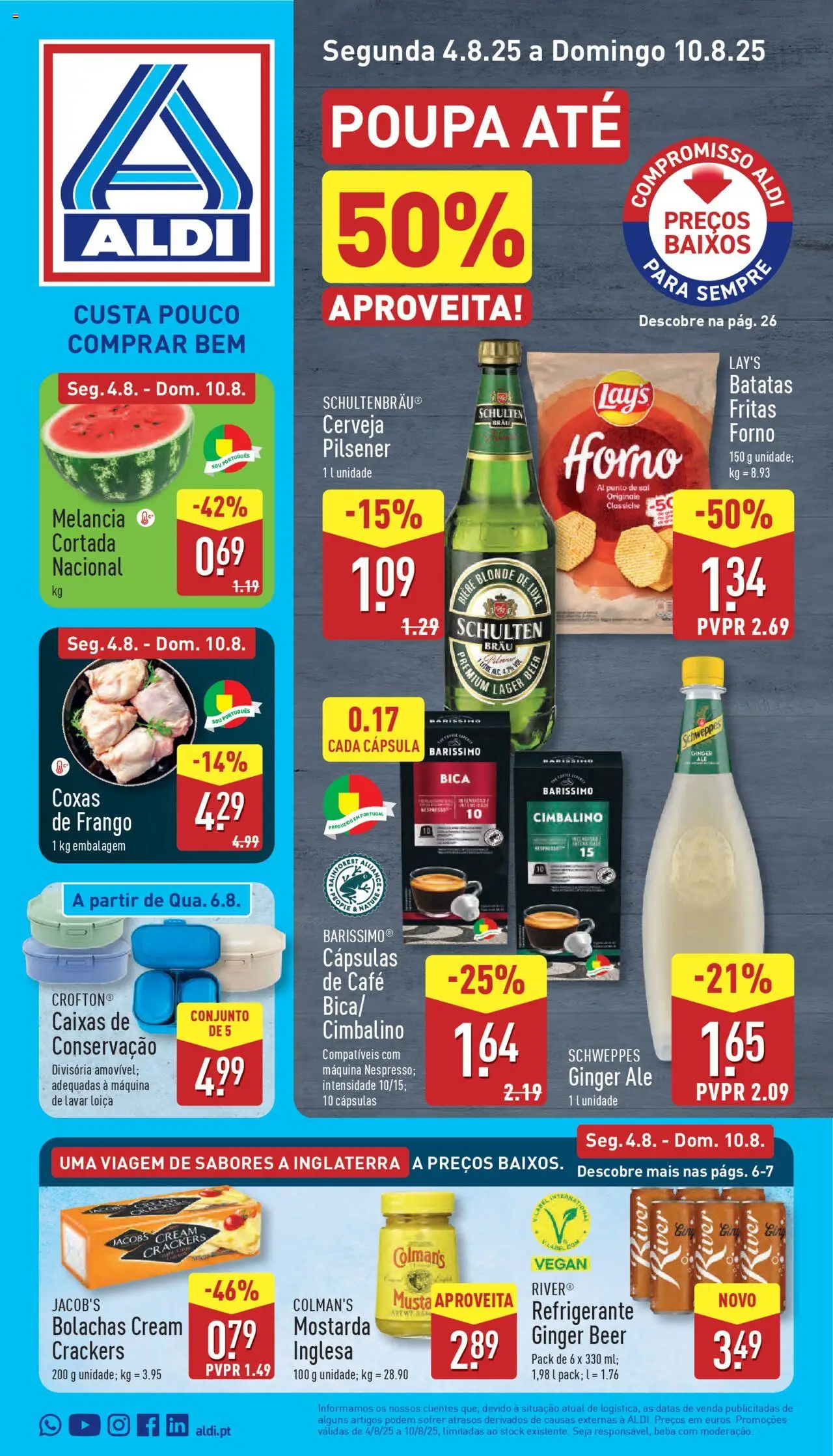 Aldi folheto │ válido de 04.08.2025 | Página: 1 | Produtos: Refrigerante, Sal, Café, Cerveja