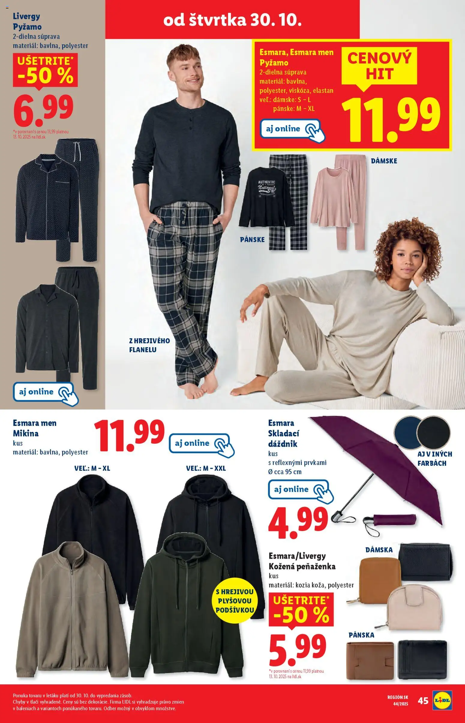 Nové Lidl akcie – leták je platný od 30.10.2025 | Strana: 35 | Produkty: Mikina, Pyžamo, Peňaženka, Dáždnik