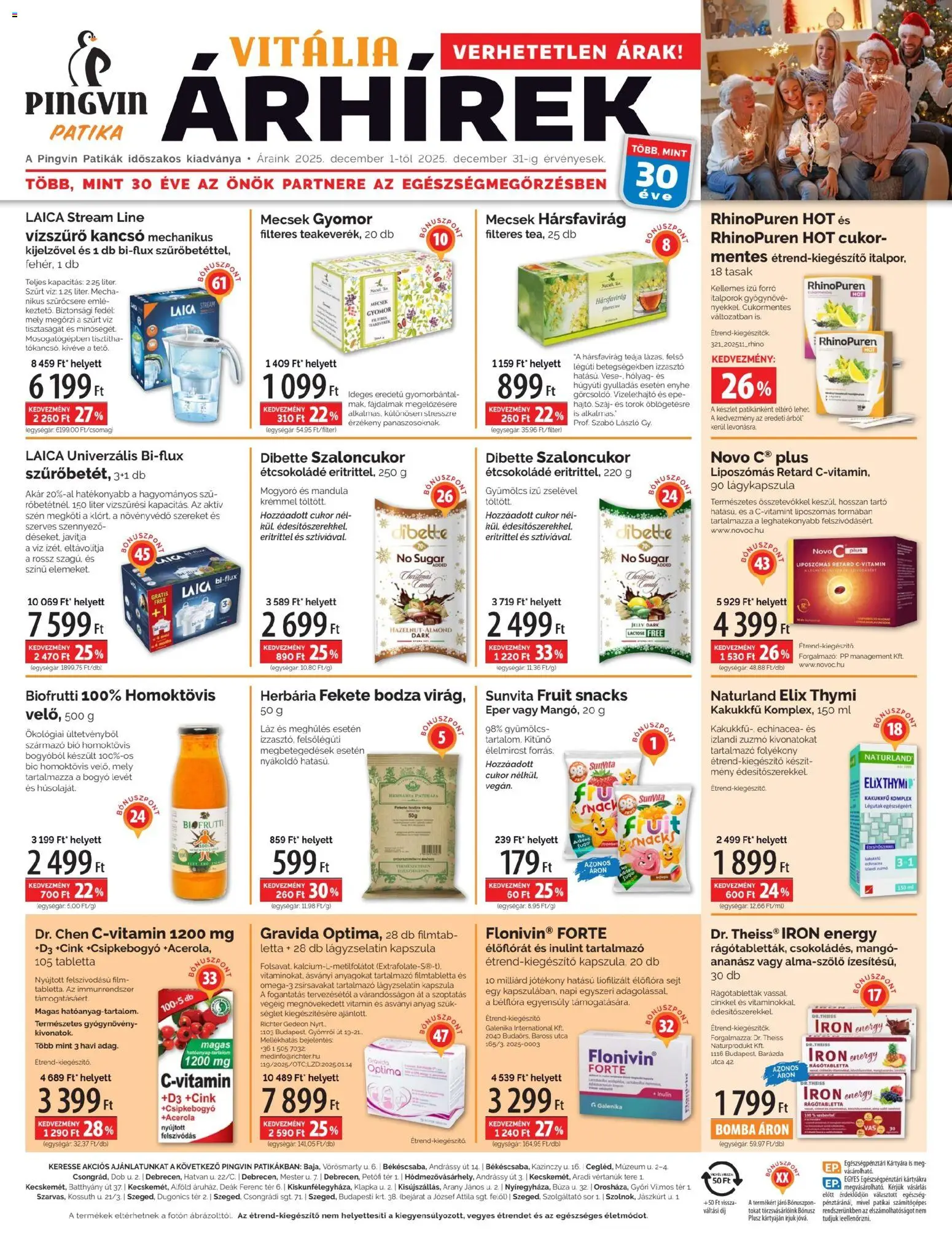Pingvin Patika akciós ujság - amely érvényes a következő dátumtól: 01.12.2025 | Oldal: 1 | Termékek: Gyümölcs, Kancsó, Étcsokoládé, Sör