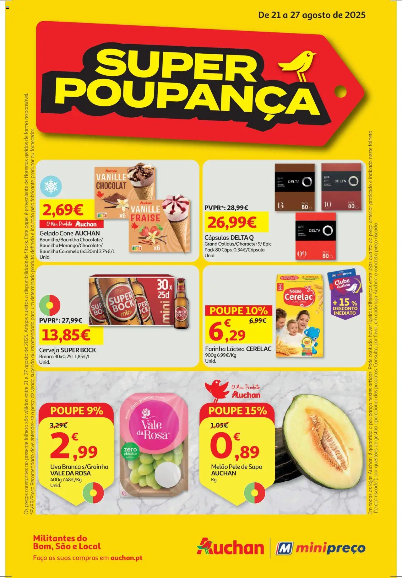 Auchan folheto │ válido de 21.08.2025 | Página: 1 | Produtos: Faca, Delta q, Cerveja, Melão