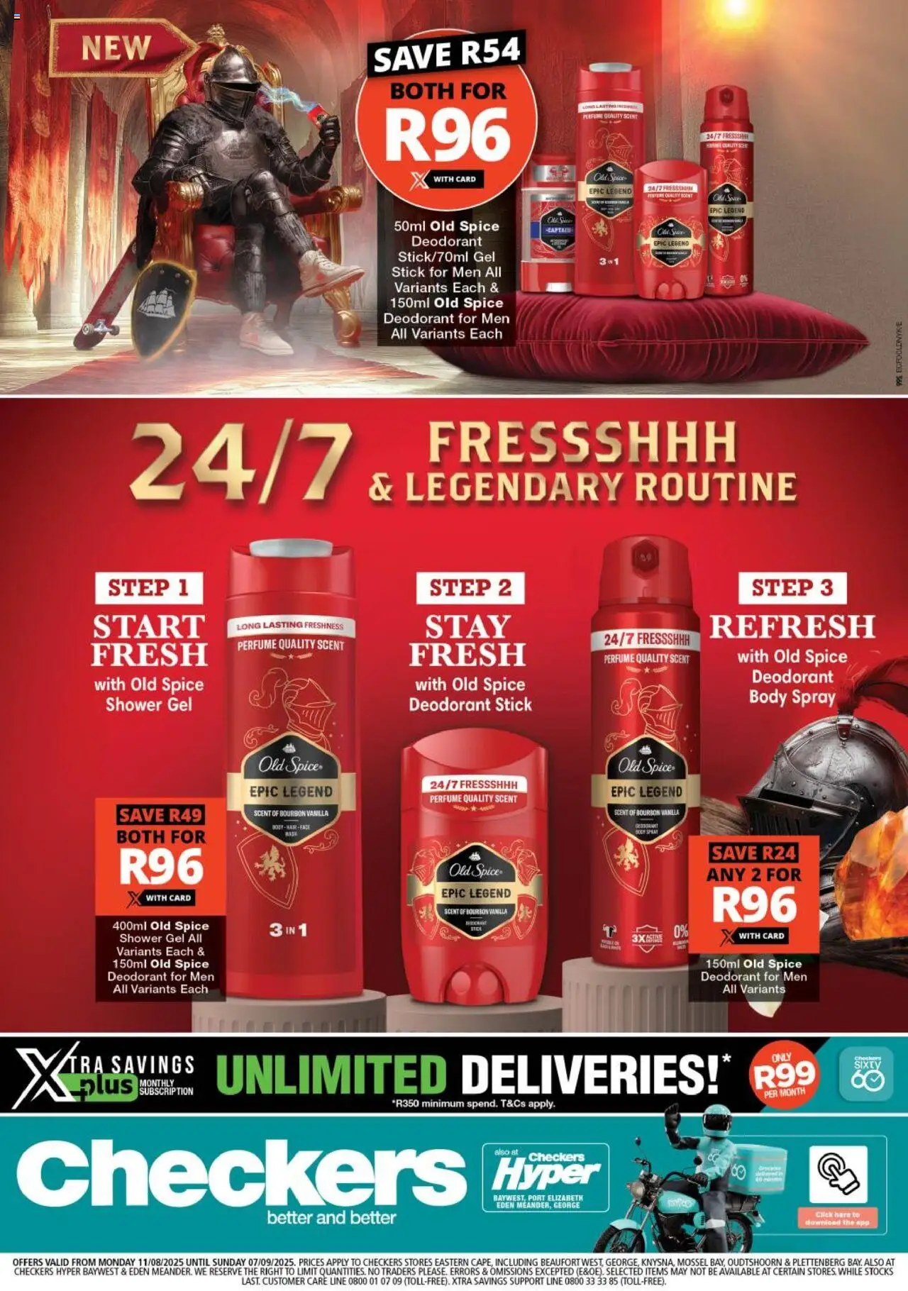 Checkers Eastern Cape - Old Spice Promotion │ valid from 11.08.2025 | Page: 1 | Products: Shower, Body spray, Perfume, Bourbon