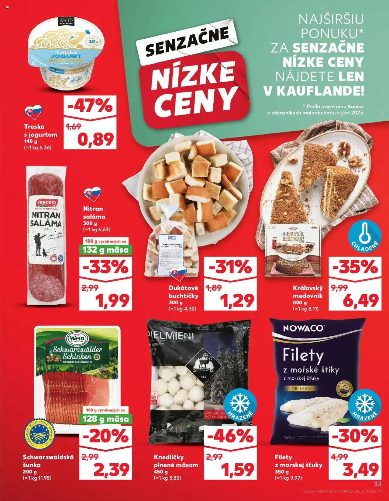 Kaufland Senica │ platný od 21.08.2025 | Strana: 33 | Produkty: Jogurt, Saláma, Šunka, Treska