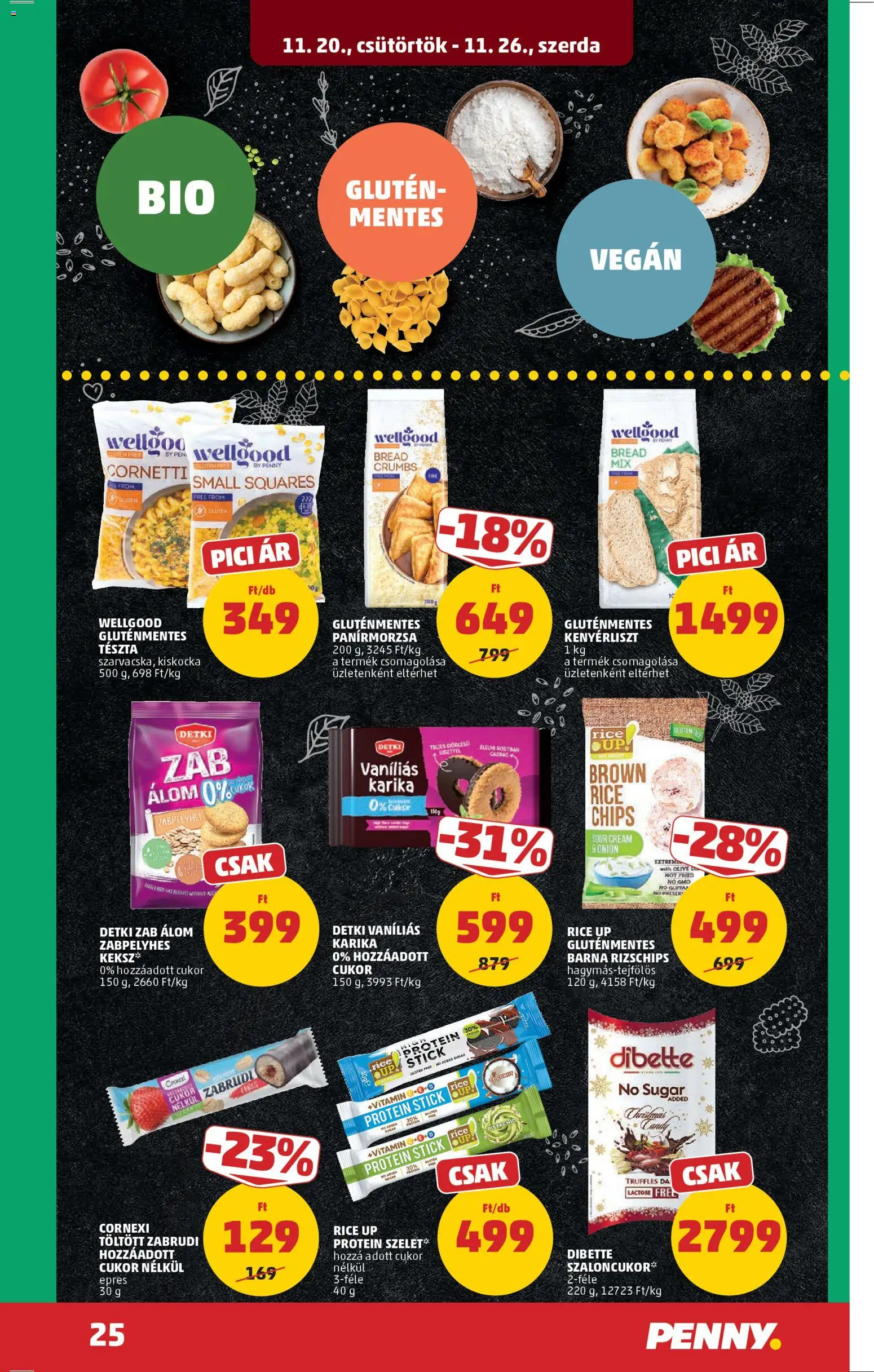 PENNY akciós ujság - amely érvényes a következő dátumtól: 20.11.2025 | Oldal: 29 | Termékek: Protein bar, Kenyérliszt, Szaloncukor, Cukor