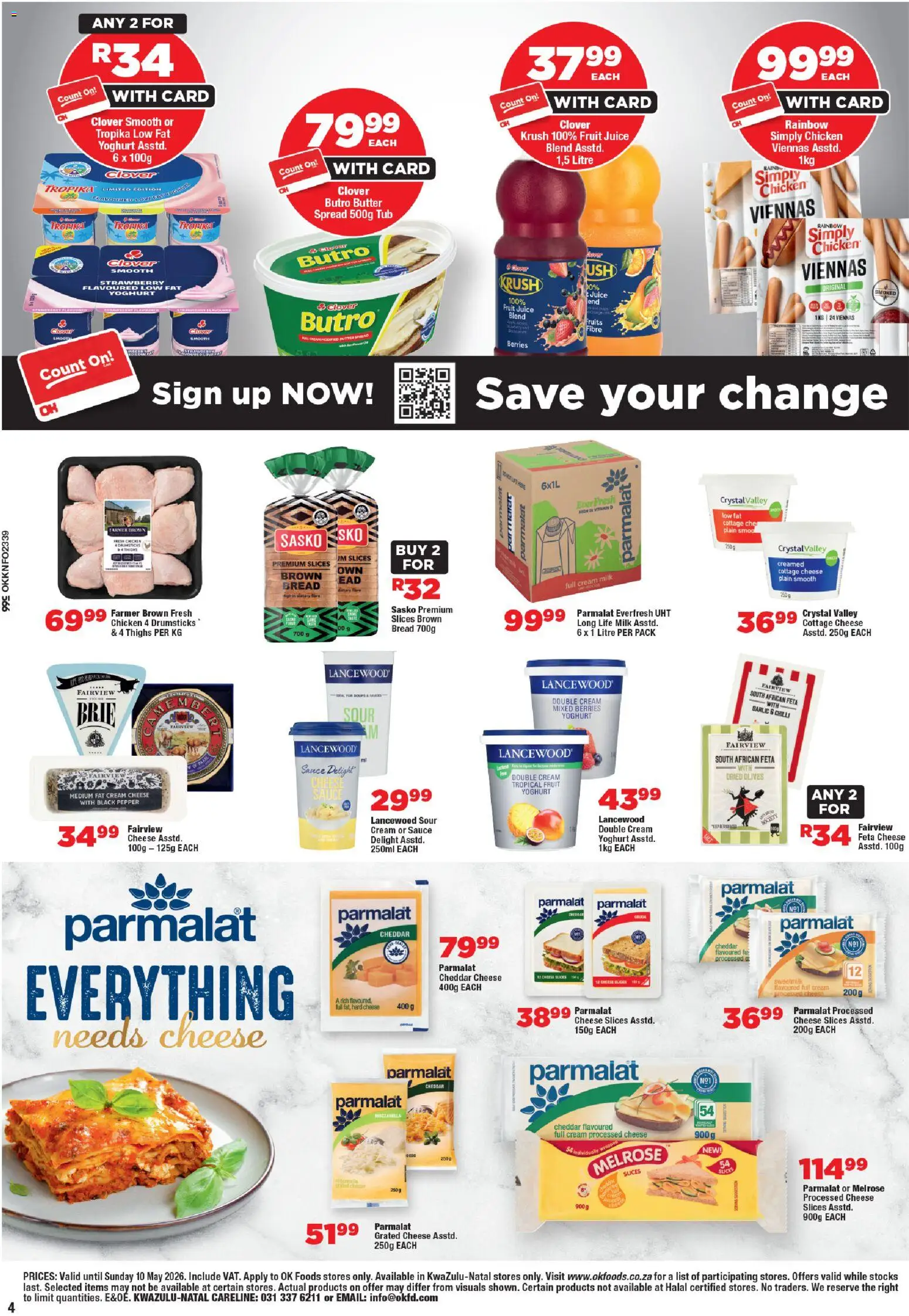 New OK Foods catalogue – valid from 24.04.2026 | Page: 4 | Products: Bread, Juice, Cottage cheese, Chilli
