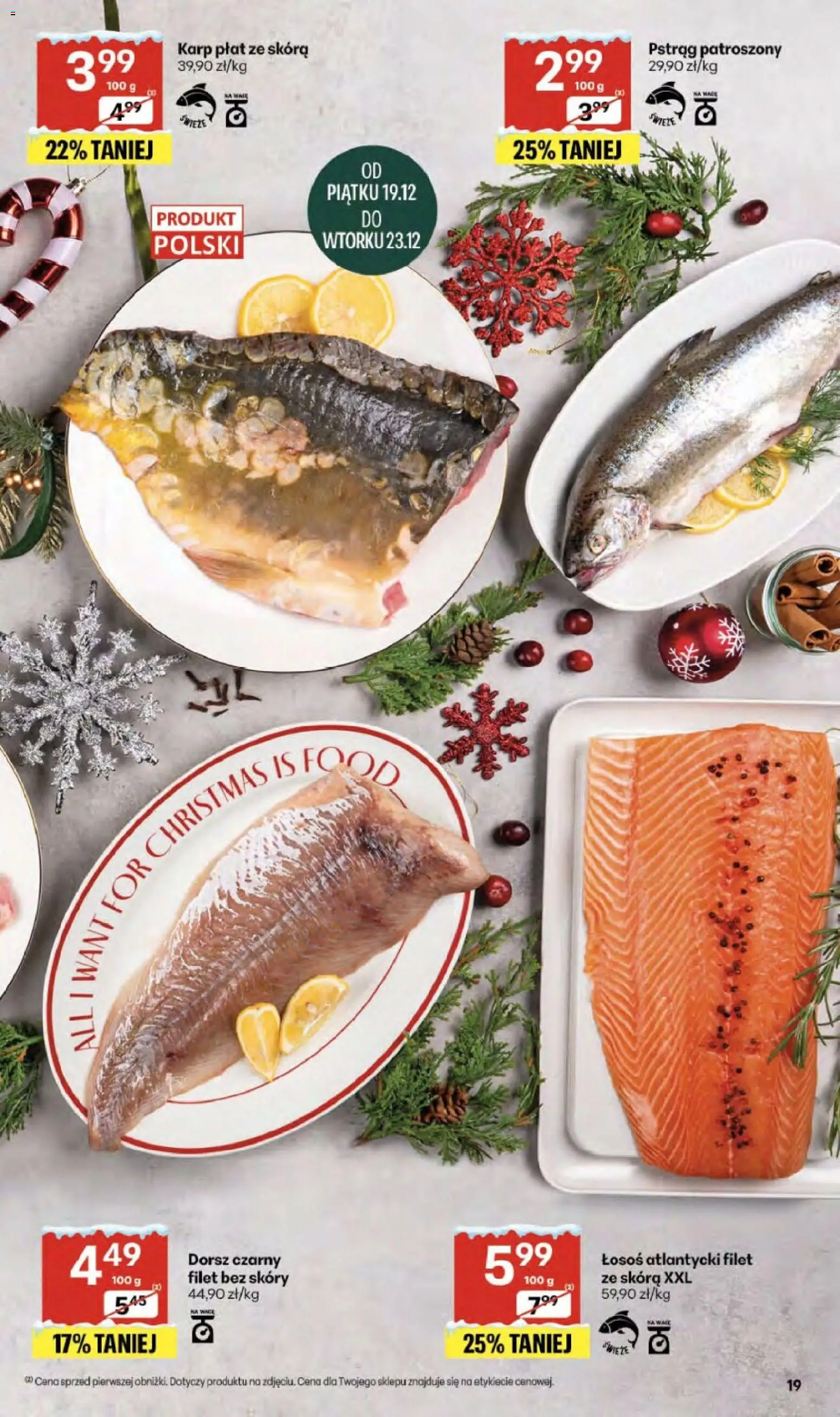 Delikatesy Centrum Gazetka - Sklepy Własne od 18.12.2025 | Strona: 19 | Produkty: Łosoś atlantycki, Karp, Pstrąg, Łosoś