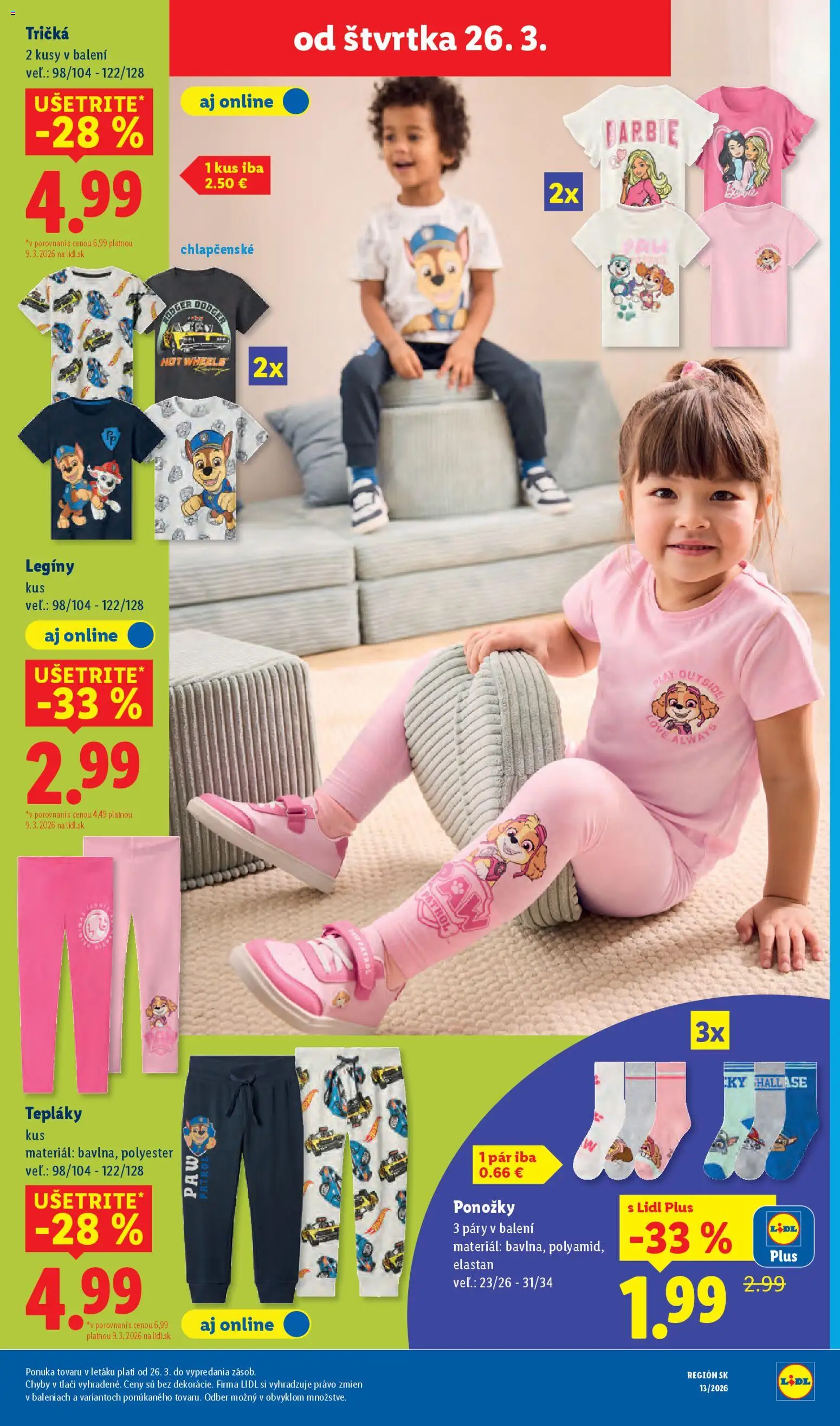 Nové Lidl akcie – leták je platný od 23.03.2026 | Strana: 91 | Produkty: Ponožky, Legíny