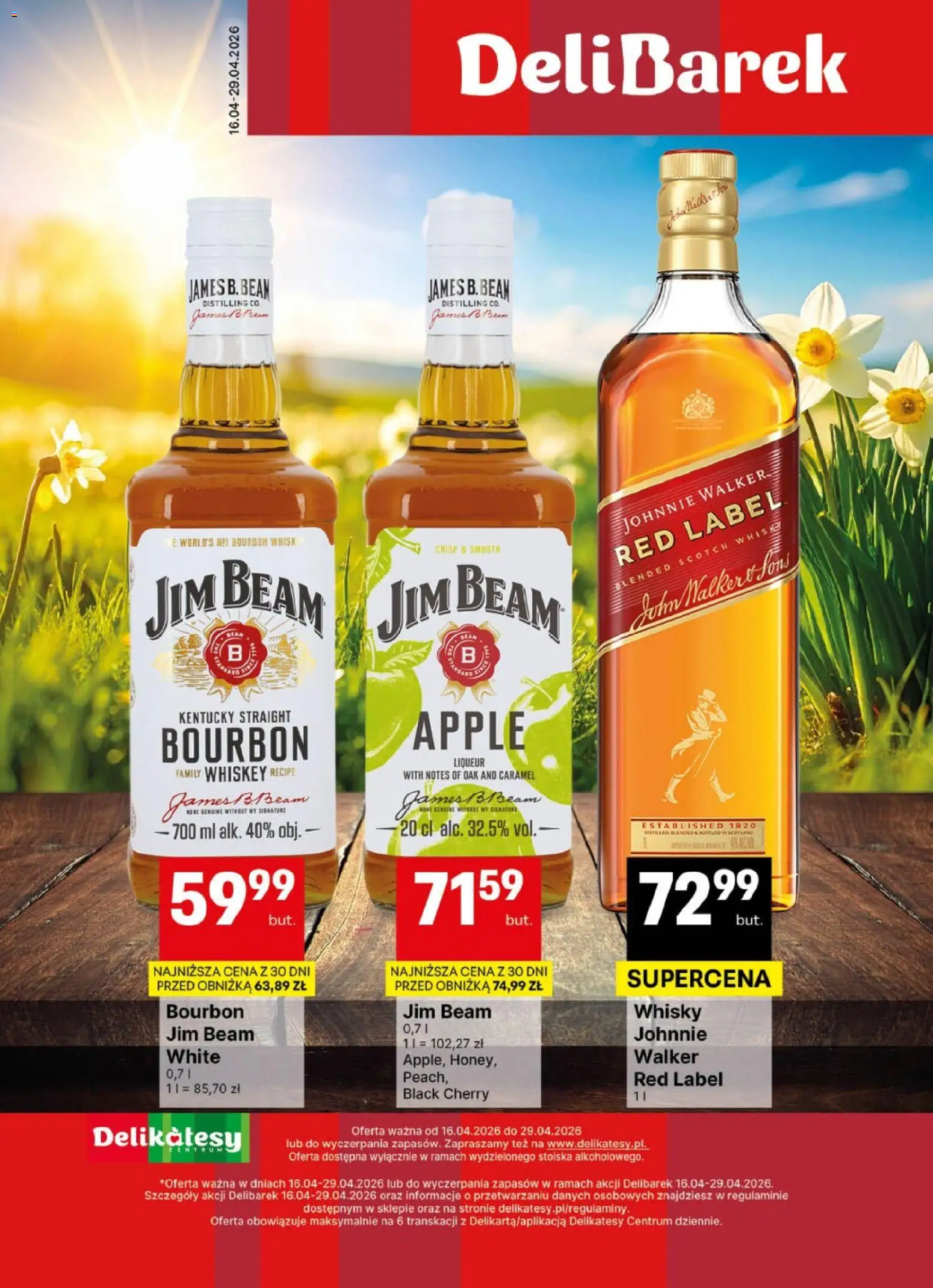 Delikatesy Centrum gazetka - DeliBarek od 16.04.2026 | Strona: 1 | Produkty: Jim Beam, Delikatesy, Red label, Whisky