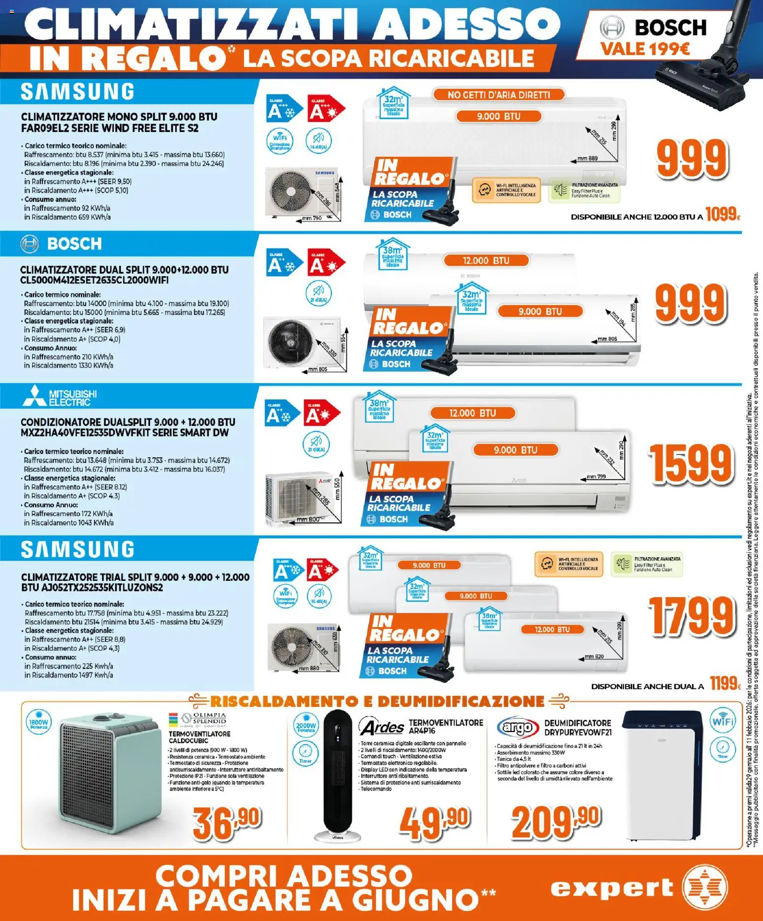 Volantino Expert del 29.01.2026 | Pagina: 8 | Prodotti: Climatizzatore, Deumidificatore, Condizionatore, Samsung
