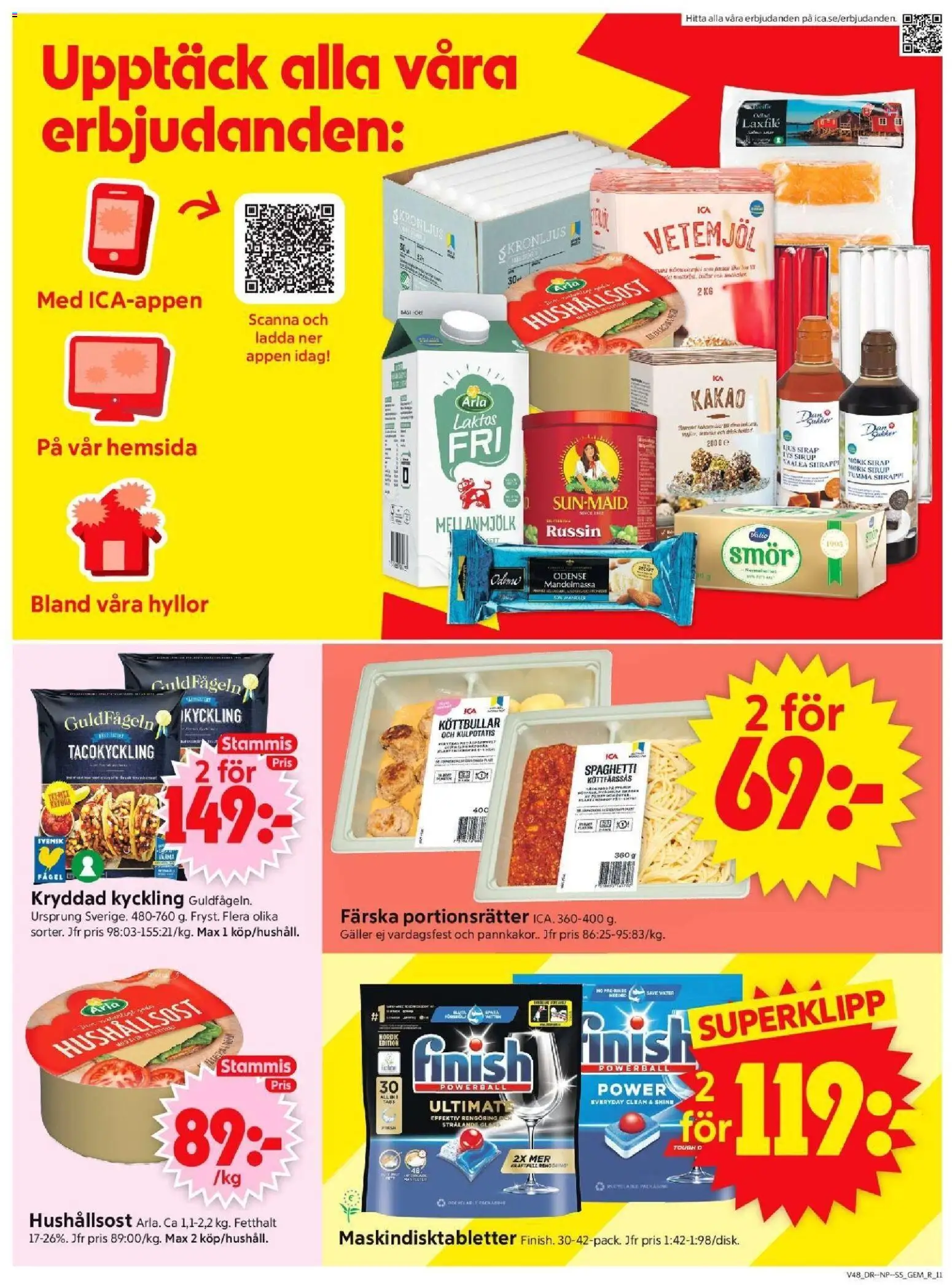 ICA Supermarket reklamblad aktuell från 24.11.2025 | Sida: 13 | Produkter: Galler, Hushållsost, Smör, Spaghetti