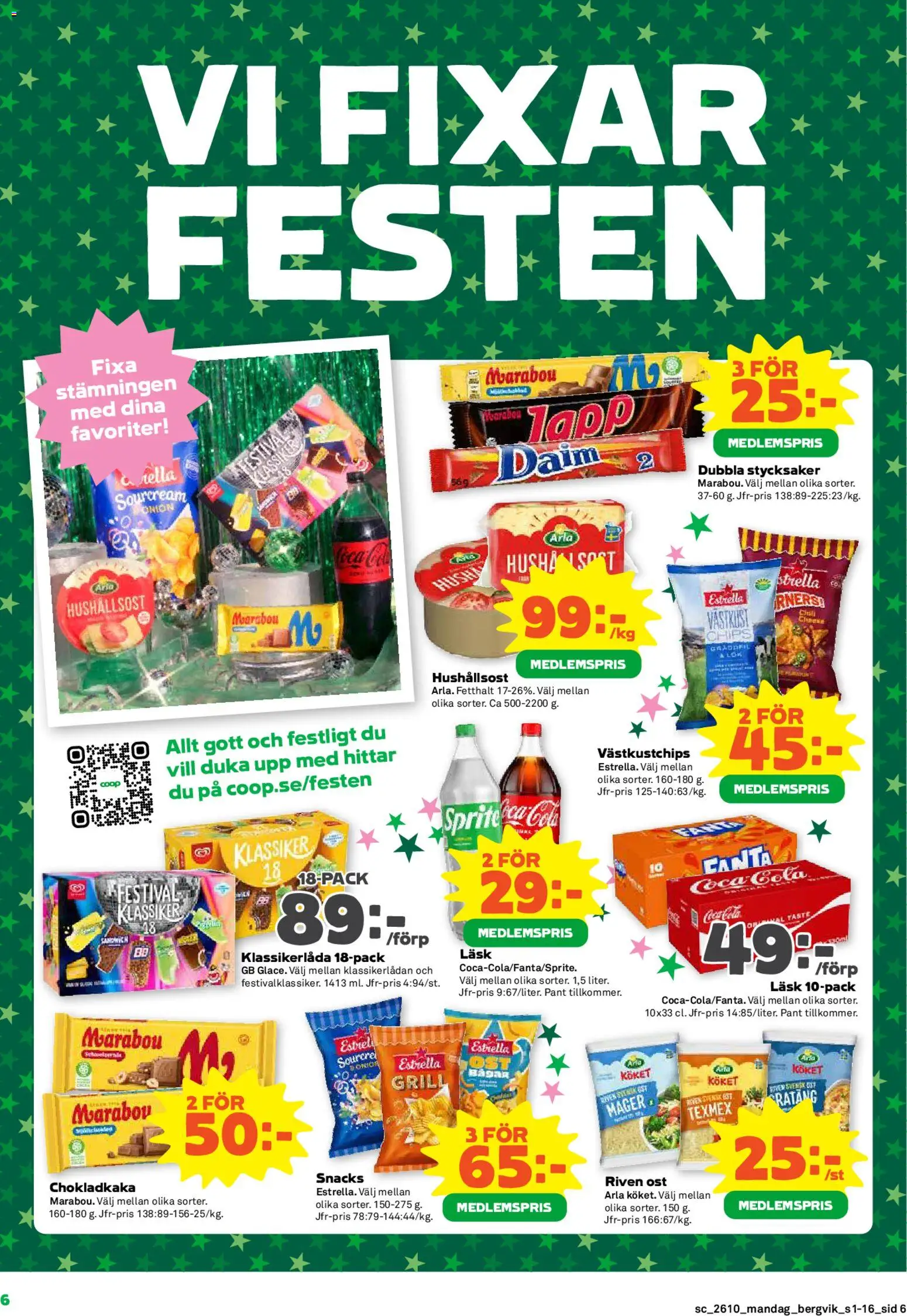 Stora Coop reklamblad aktuell från 02.03.2026 | Sida: 6 | Produkter: Chokladkaka, Hushållsost, Sprite, Ost