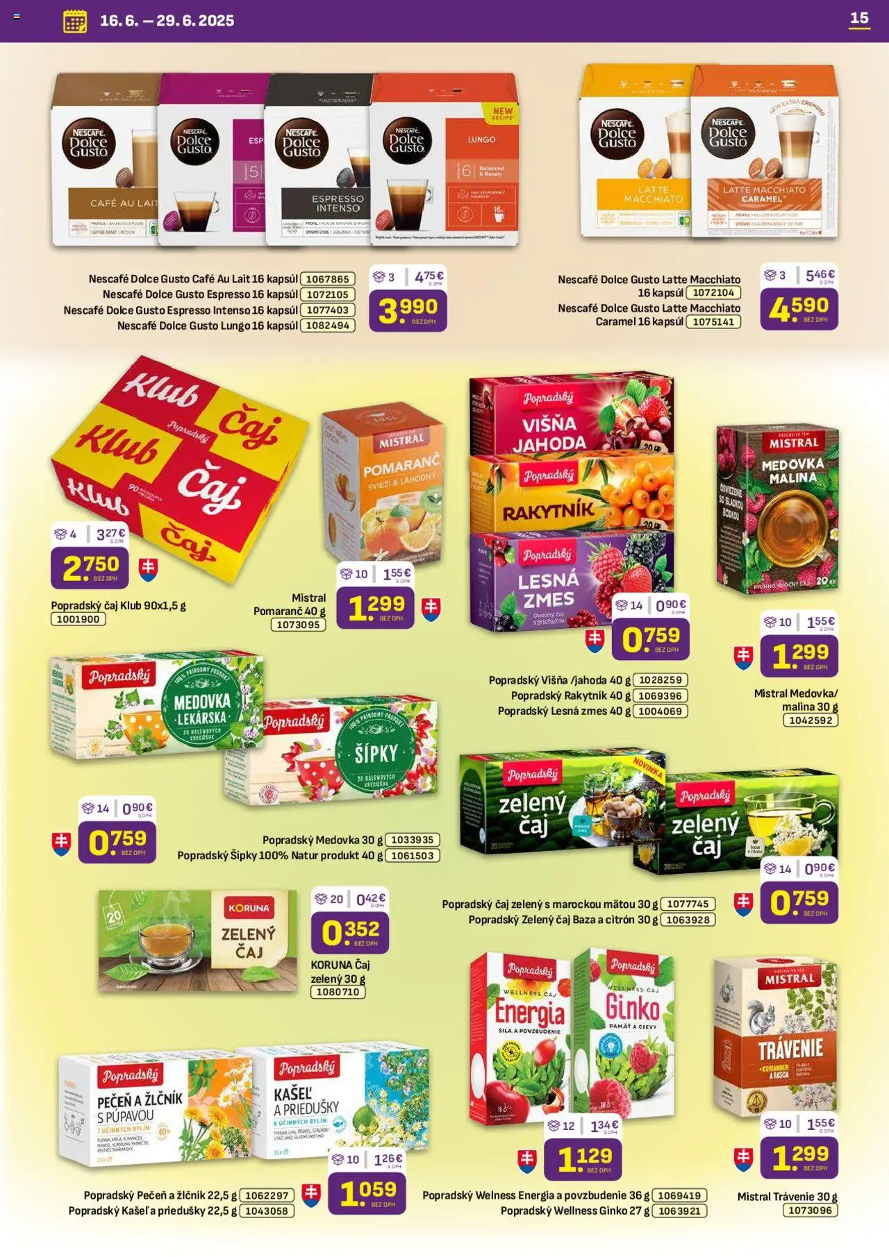 Libex leták │ platný od 16.06.2025 | Strana: 15 | Produkty: Dolce Gusto, Čaj, Koriander