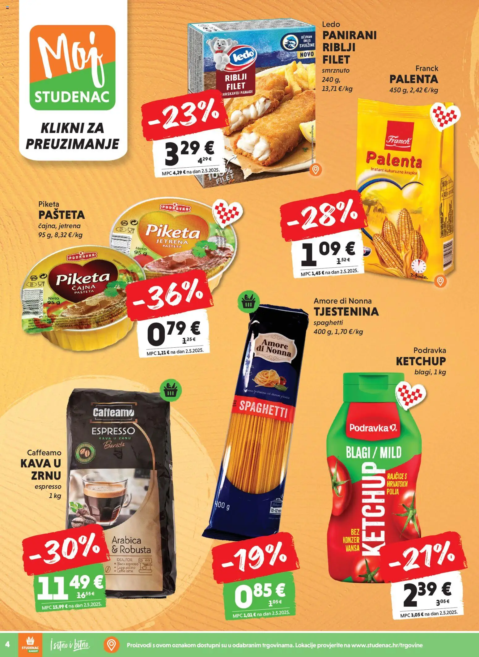Studenac katalog | vrijedi od 11.02.2026 | Stranica: 4 | Proizvodi: Kava, Podravka, Tjestenina, Palenta